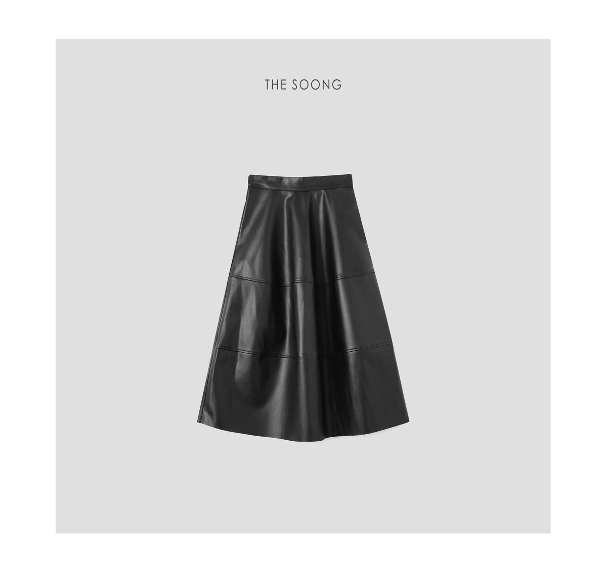THESOONG/Ideal Skirt Black Spliced Tailored A-Line Half Skirt Women High-Waist Slimming PU Long Skirt 6697