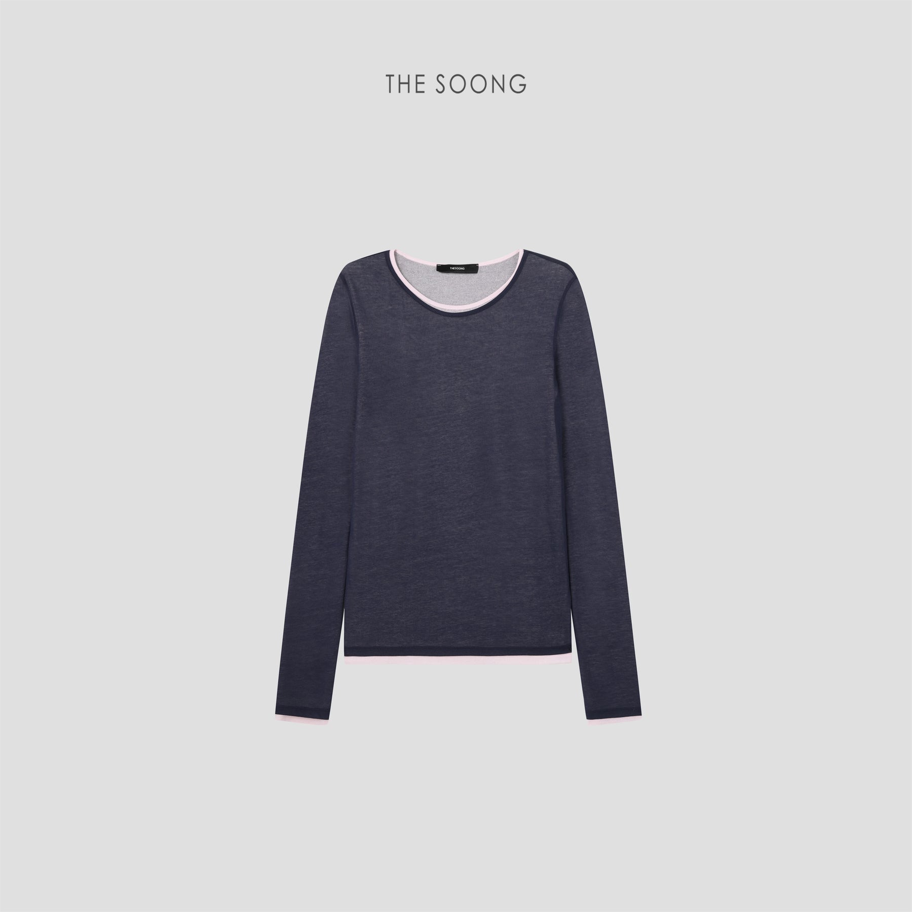 THESOONG/Real and fake Korean imported cotton skin-friendly double-layer true two-piece round neck long-sleeve T-shirt for women 8524