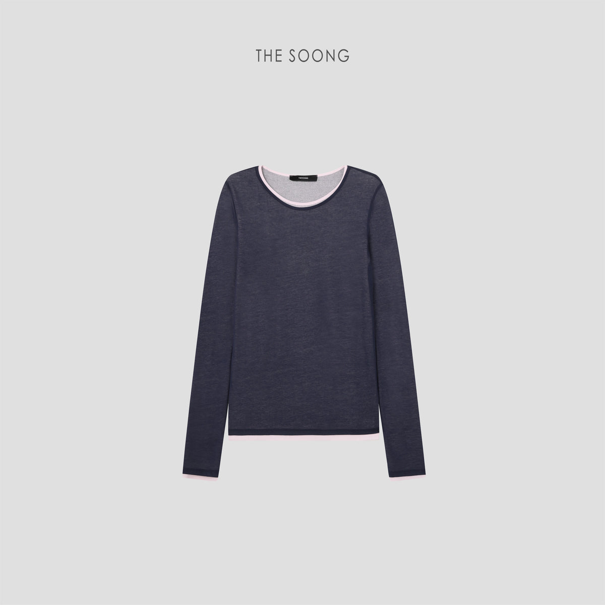 THESOONG/Real and fake Korean imported cotton skin-friendly double-layer true two-piece round neck long-sleeve T-shirt for women 8524