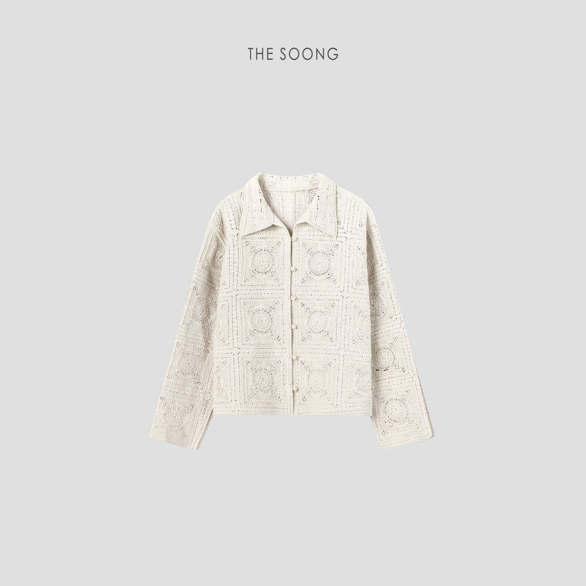 THESOONG / Fibobo Art 100% Cotton Heavy-duty Crochet Relief Artistic Lapel Jacket 6585
