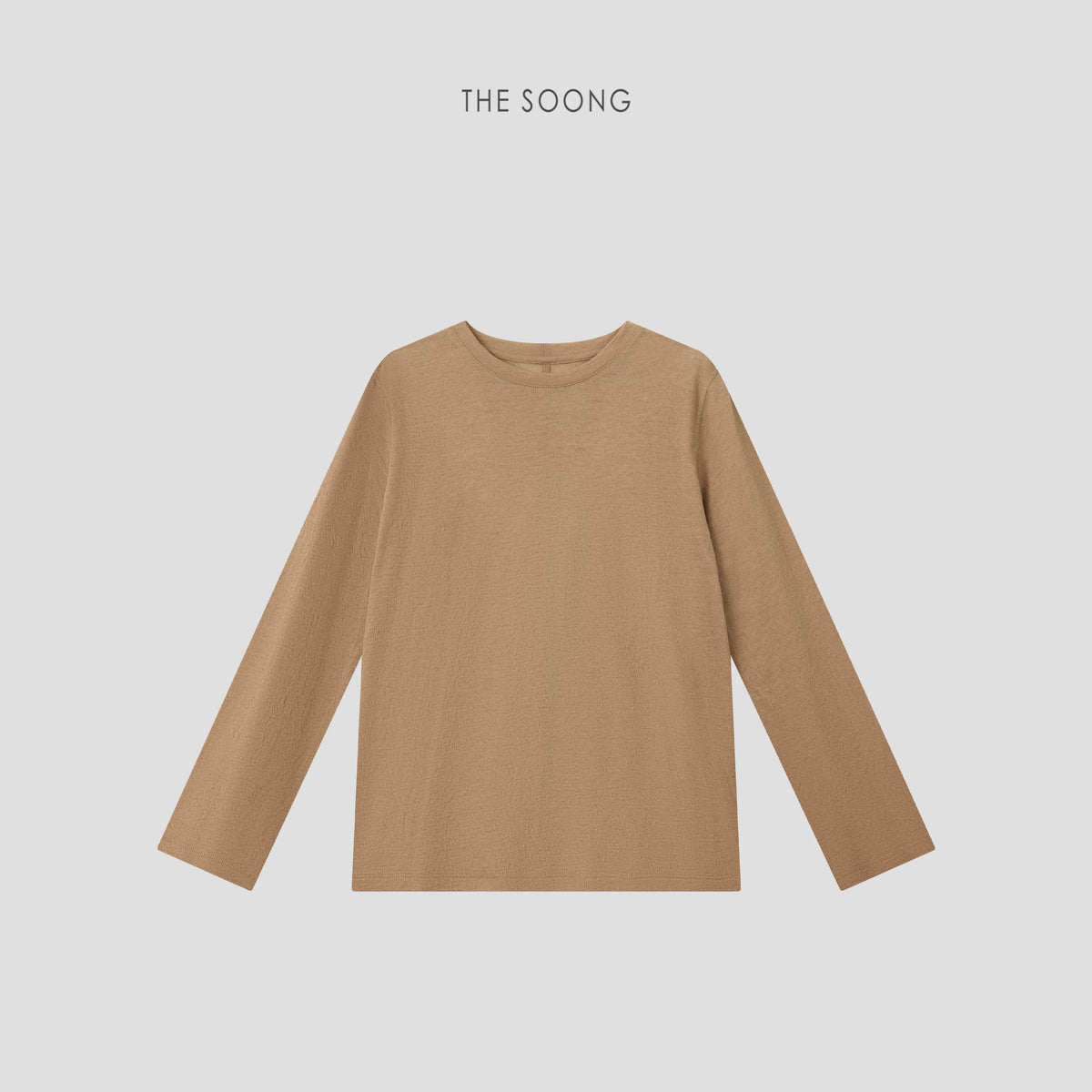 THESOONG/Tactile Aesthetics: 100% Pure Wool, Finely Textured, Lightweight Crew Neck Long-Sleeve T-Shirt 8669