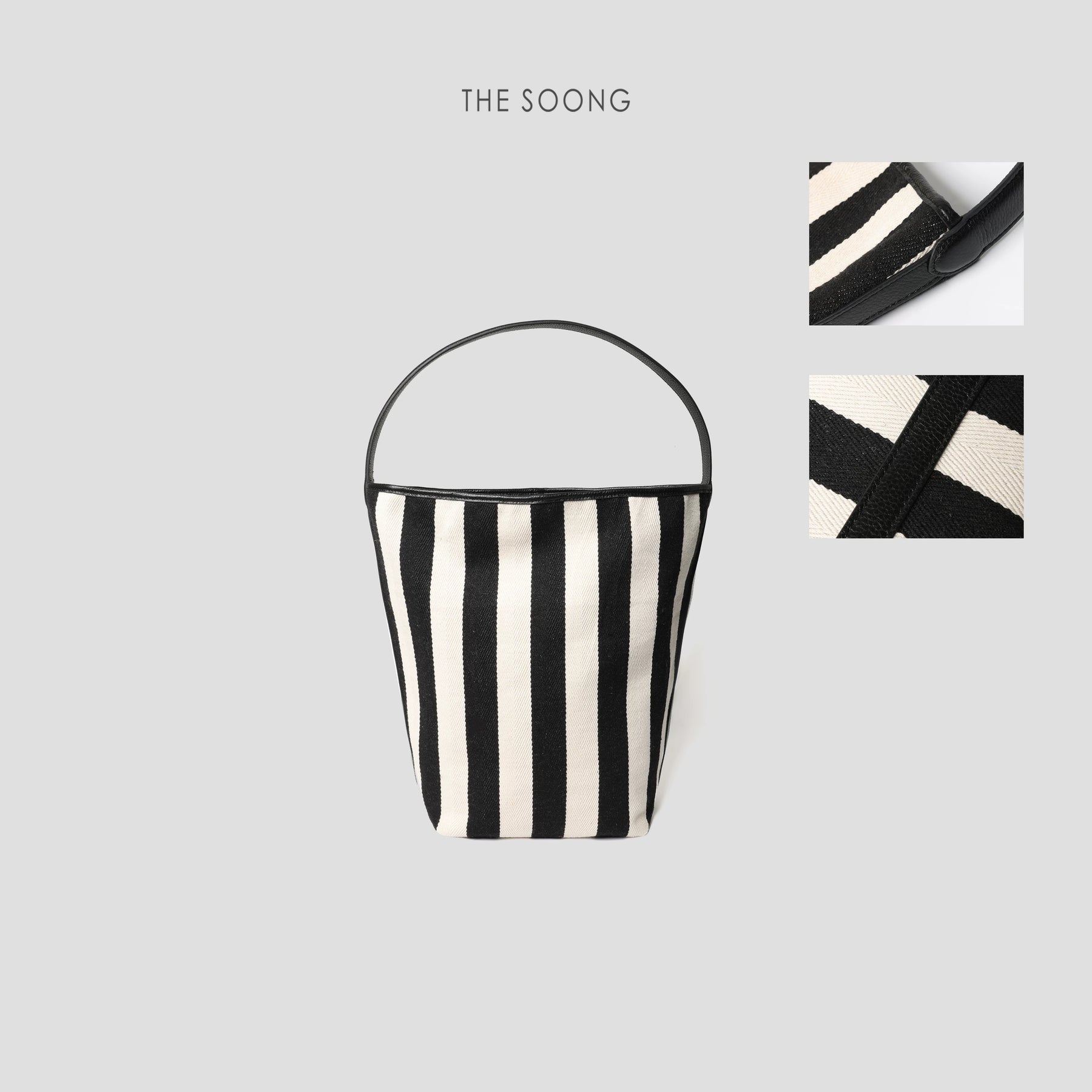 THESOONG / Zebra Canvas Bag Classic Large-Capacity Lightweight Versatile Top-Grain Leather Striped Shoulder Bag 6678