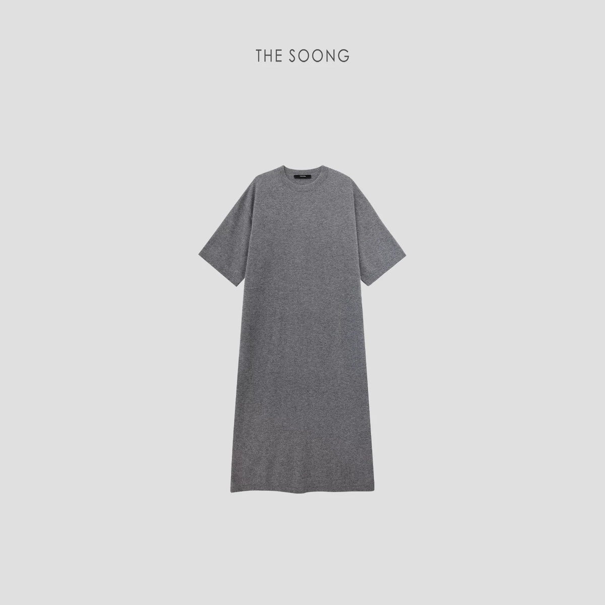 THESOONG/Sheepskin Three-quarter Sleeve Minimalist Lazy Stylish Structured T-Shirt Dress Mid-Length Loose 7510