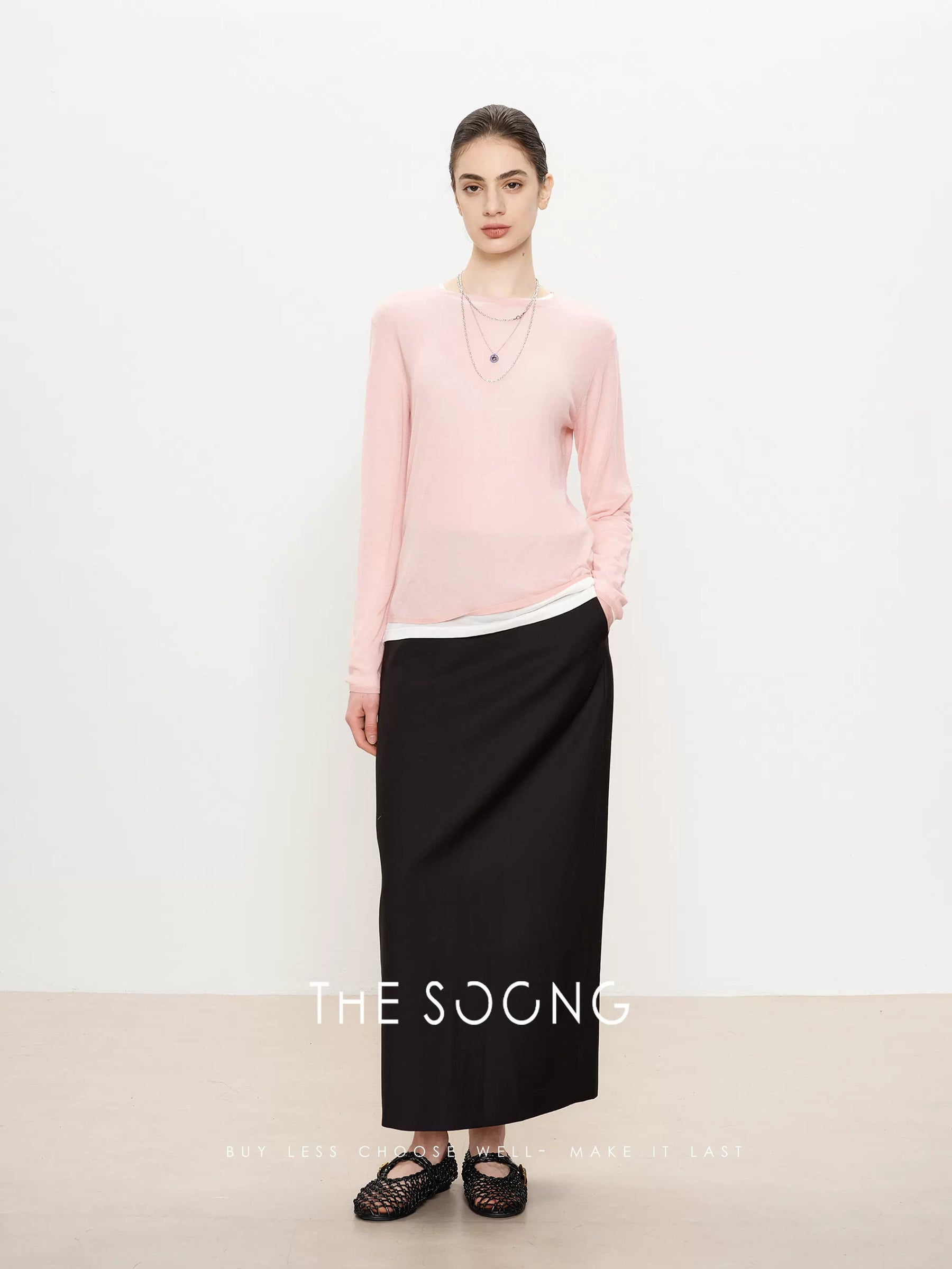 THESOONG/Four-Season Favorite 100% Merino Wool Breathable Crew Neck Long-Sleeve Knit Air-Conditioner Sweater 6638