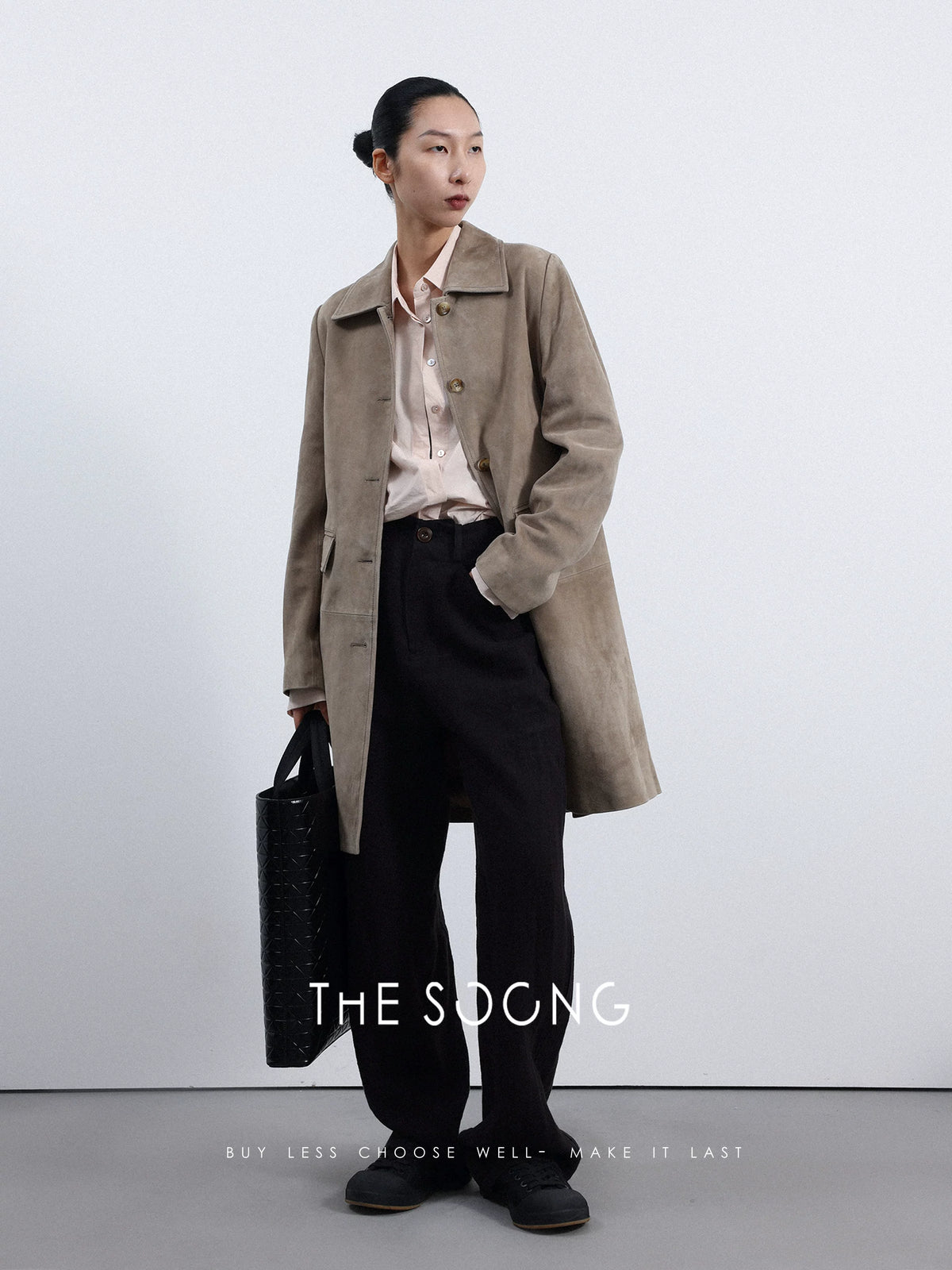 THESOONG/Quiet Luxury High-end Sheepskin Suede Coffee-colored Women's Trench Coat Mid-length Jacket 3682