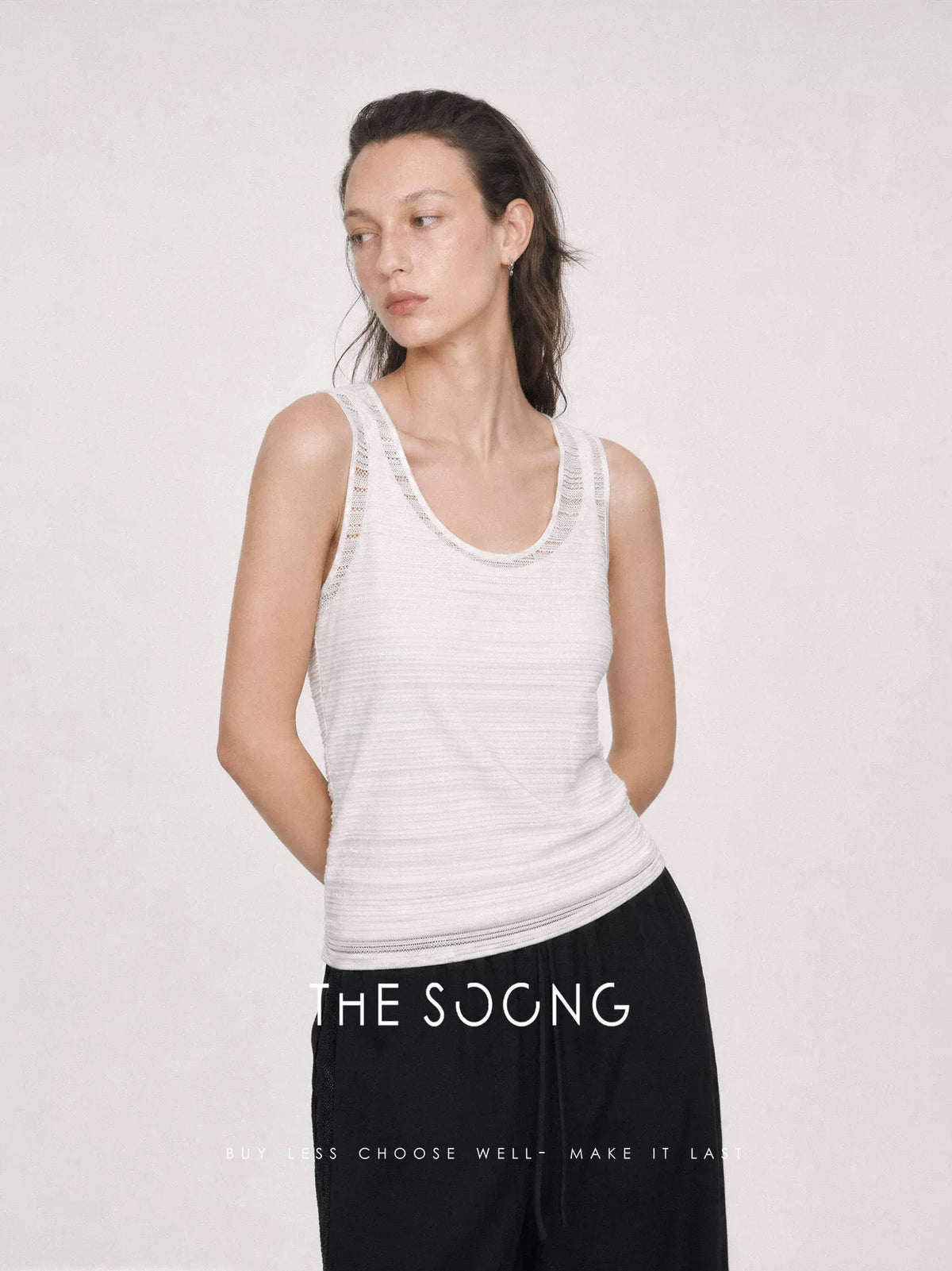 THESOONG/Vintage Literary, Wool Blend Fine Texture Striped Round-Neck Vest 7212