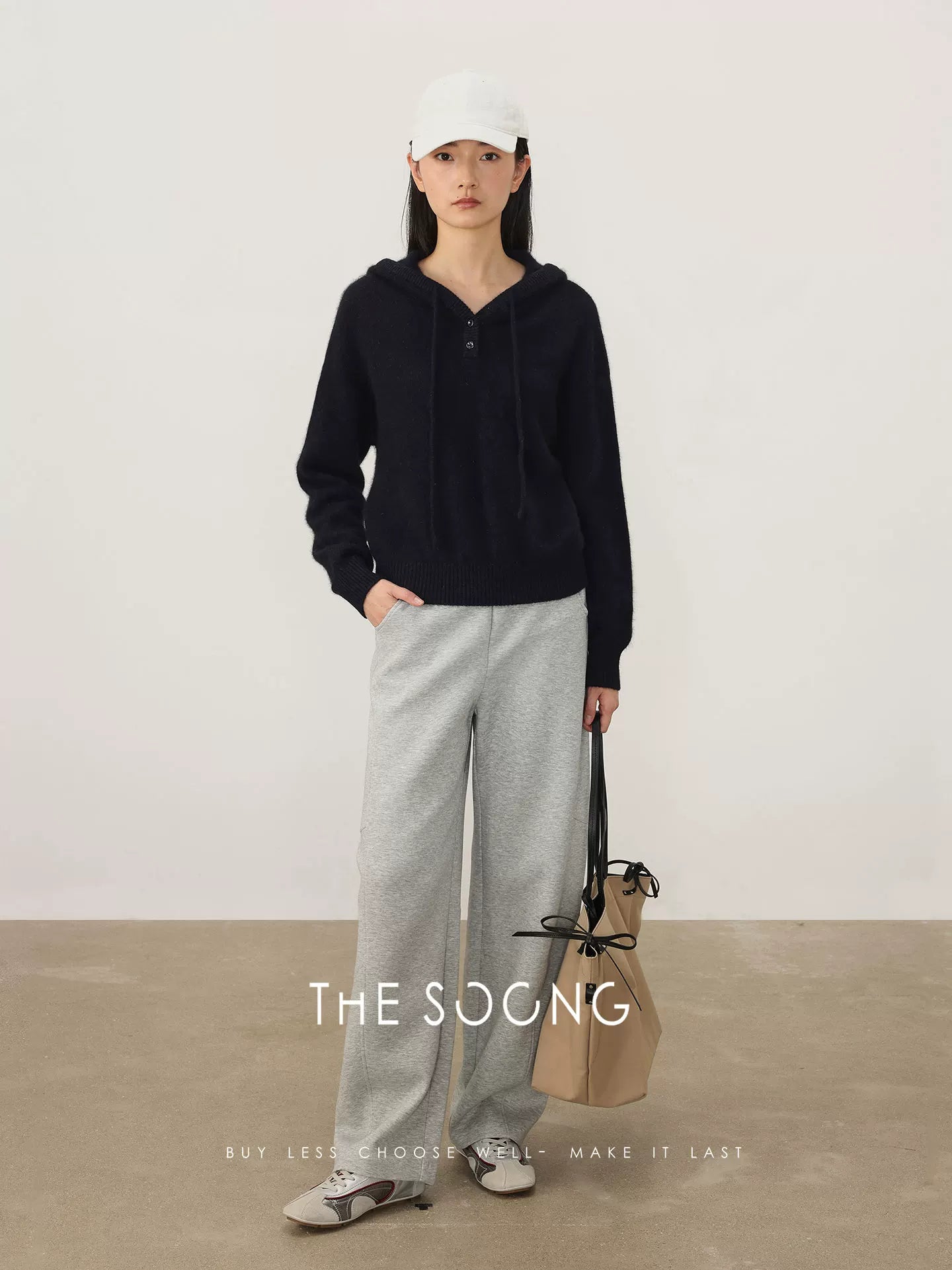 THESOONG/Wool Blend Hooded Knit Sweater for Women Spring Loose Pullover 8472