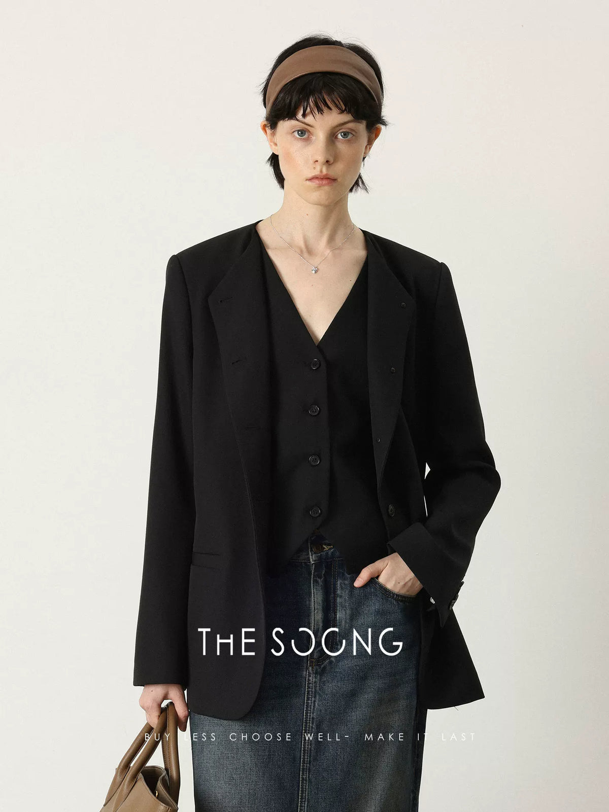 THESOONG/British Style Soft and Delicate Wool V-Neck Simple Vest Jacket for Women 7469