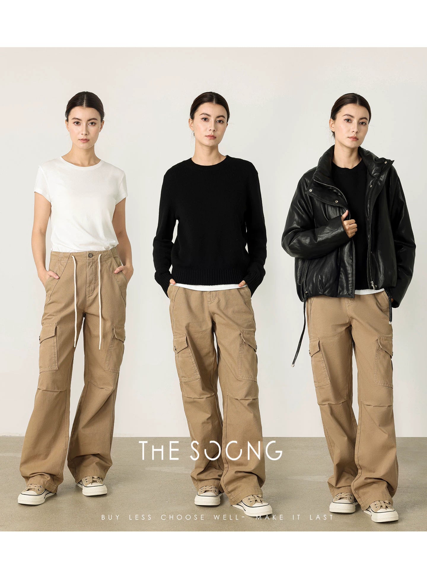 THESOONG / Heavyweight Retro Work Pants for Women Straight Cut Petite Cool Hiking Autumn HWKZ7514