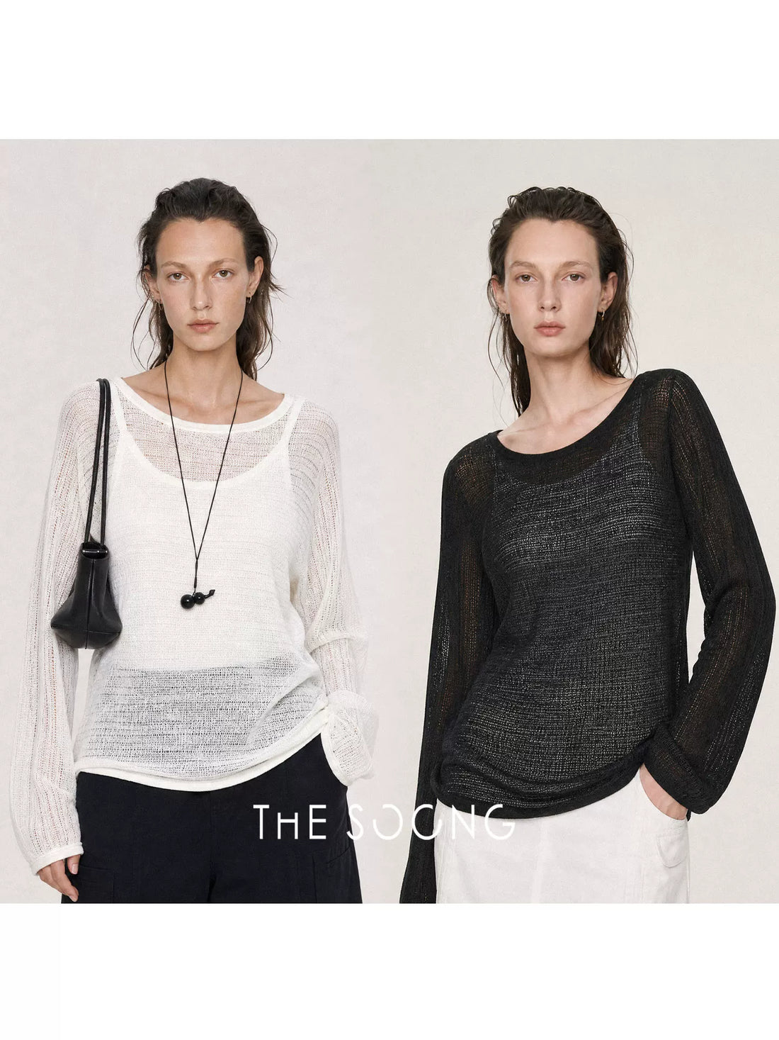 THESOONG/Breathable Texture Summer Linen Tencel Blend Hollow Long-Sleeve Sun-Protective Knit Shirt for Women 9120