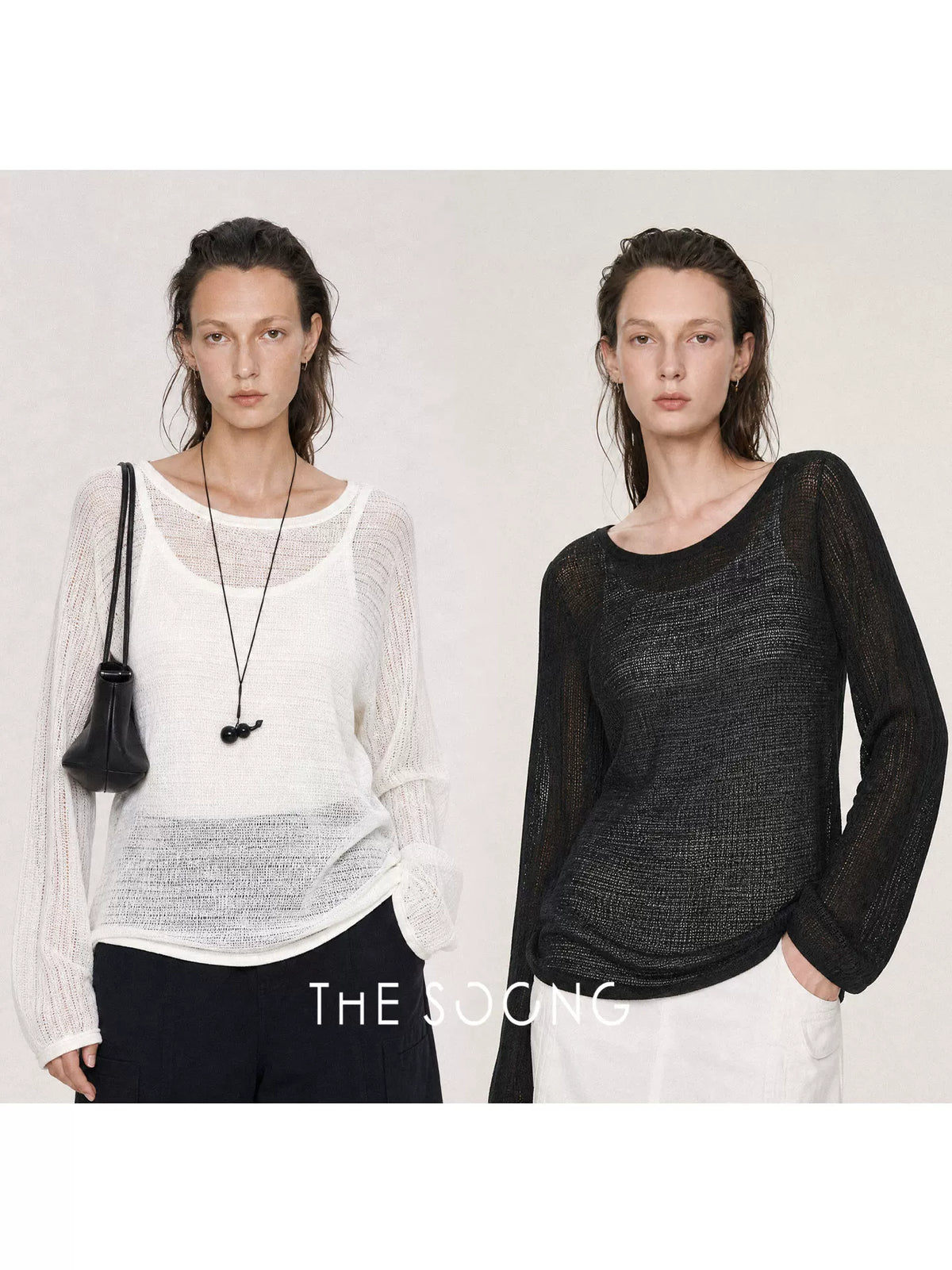 THESOONG/Breathable Texture Summer Linen Tencel Blend Hollow Long-Sleeve Sun-Protective Knit Shirt for Women 9120
