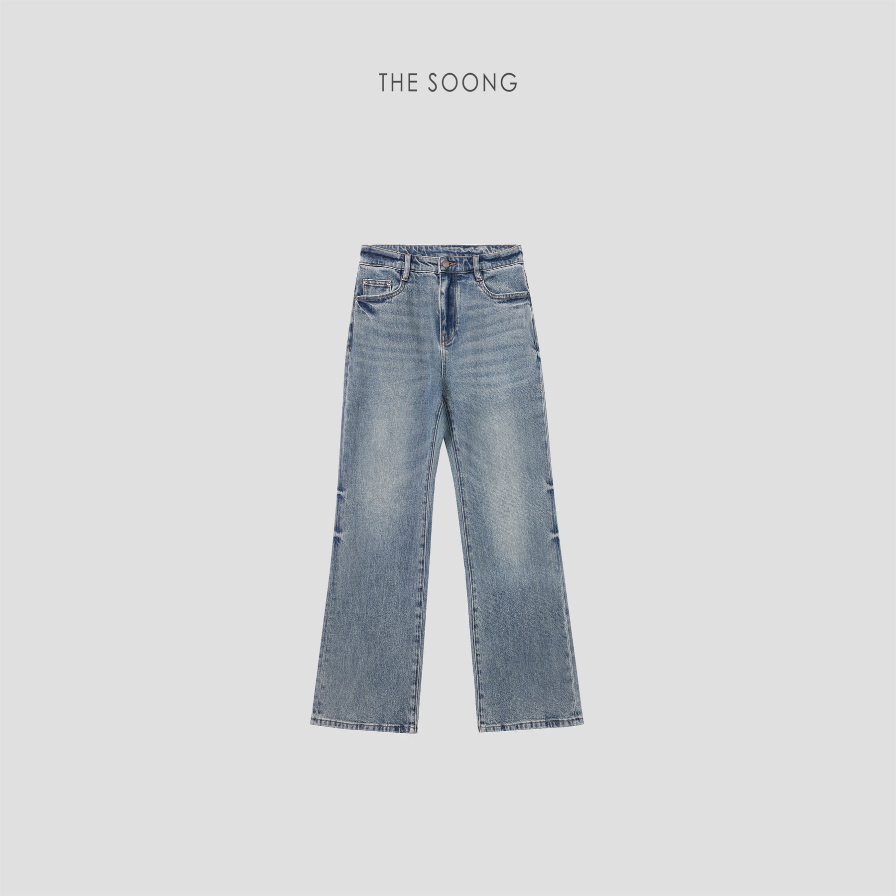 THESOONG / Flower-patterned denim, cotton-spandex blend 13.50oz heavyweight denim vintage wash jeans 8256