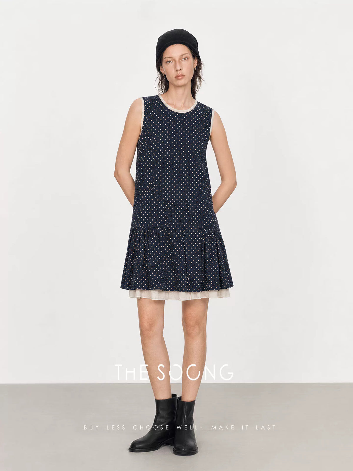 THESOONG/Interlude Summer Pure Ramie Custom Printed Washed Cross Silk Polka Dot Vest Dress 7439
