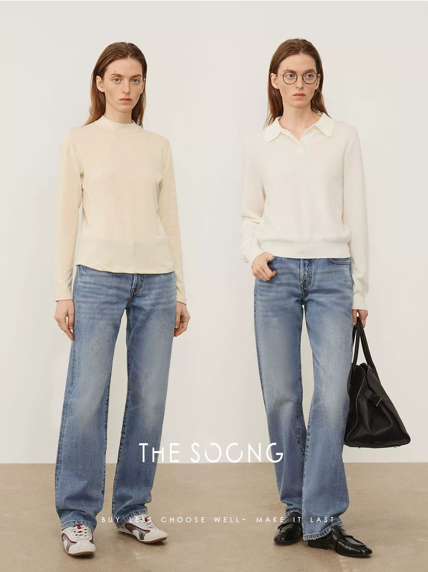 THESOONG/Spring new pure cotton low-rise buttoned non-stretch straight jeans with belt for women 7631