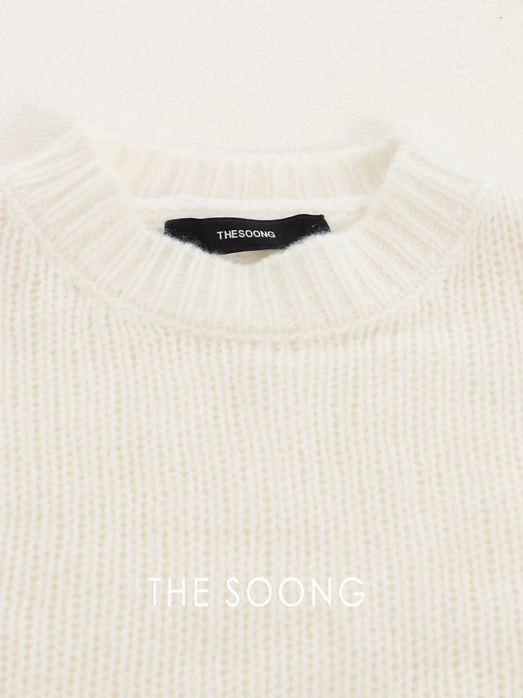 THESOONG/ Cloud cotton cream soft cotton-wool blend fluffy textured crewneck loose sweater 7905