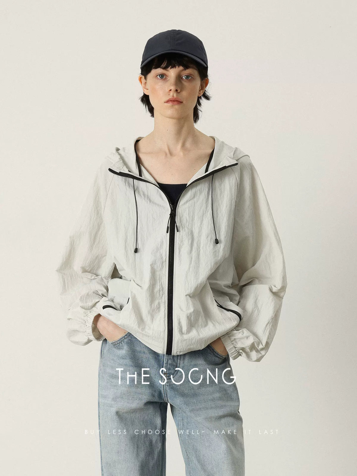 THESOONG / Crisp and Neat Minimalist Lightweight Gender-Neutral Relaxed Fit Hooded Stand Collar Casual Set for Women 7007