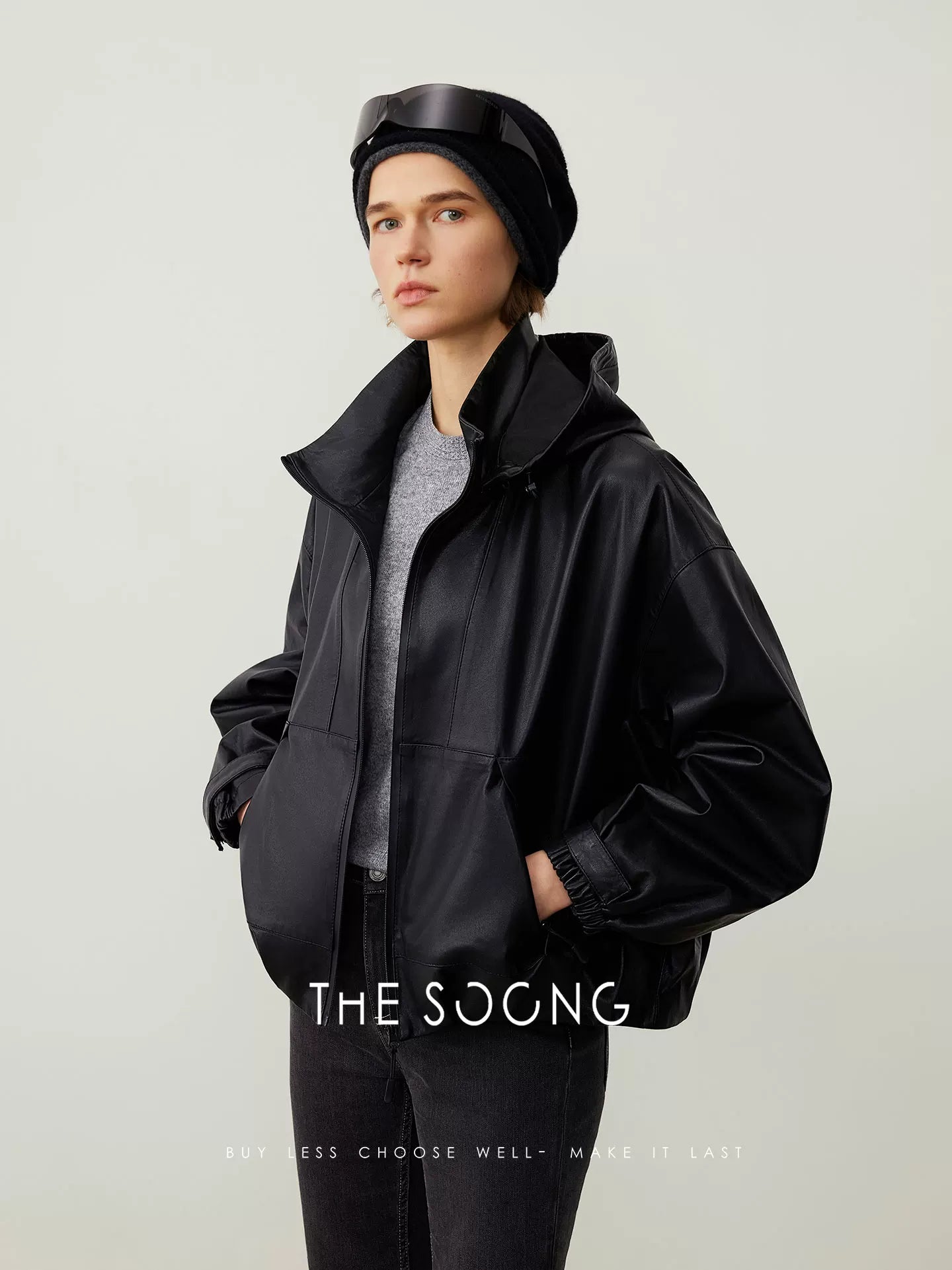 THESOONG/Turkish Imported Genuine Leather Sheepskin Jacket Cardigan Women's Autumn/Winter Hooded Top HWPY7784