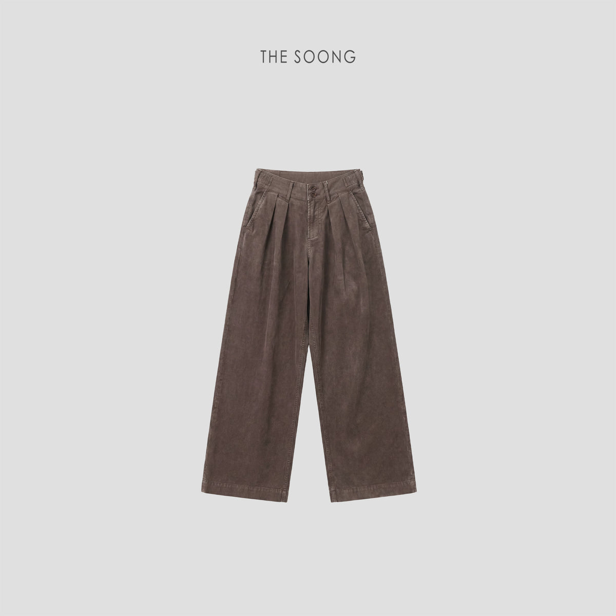 THESOONG/Relaxed Silhouette 100% Cotton Dark Gray Coffee Tone Double Activated Pleated Wide-Leg Jeans, Women 7634