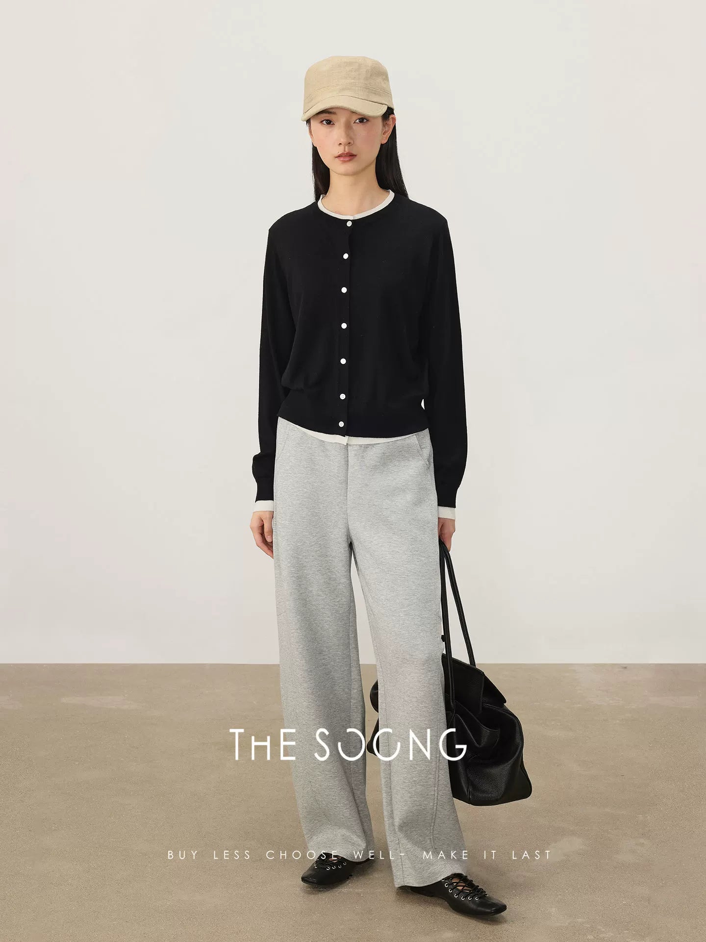 THESOONG/Spring Faux Two-Piece Wool Knit Cardigan Base Shirt Long Sleeve Slim Fit Women HWMY8491