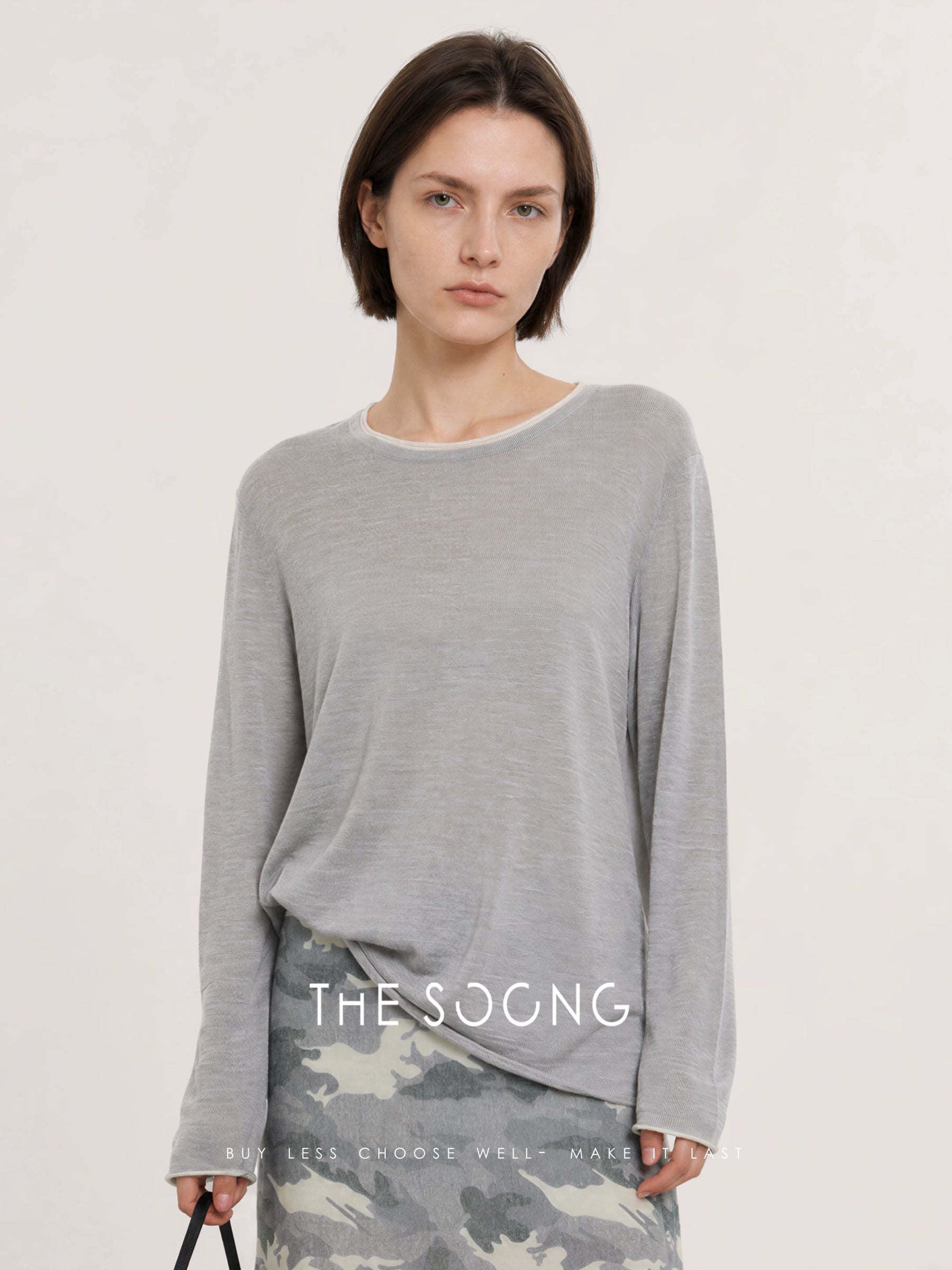 THESOONG/Lightweight Comfort Mulberry Silk High-Weight Blended Wool Round Neck Long-Sleeve Base Shirt 8581