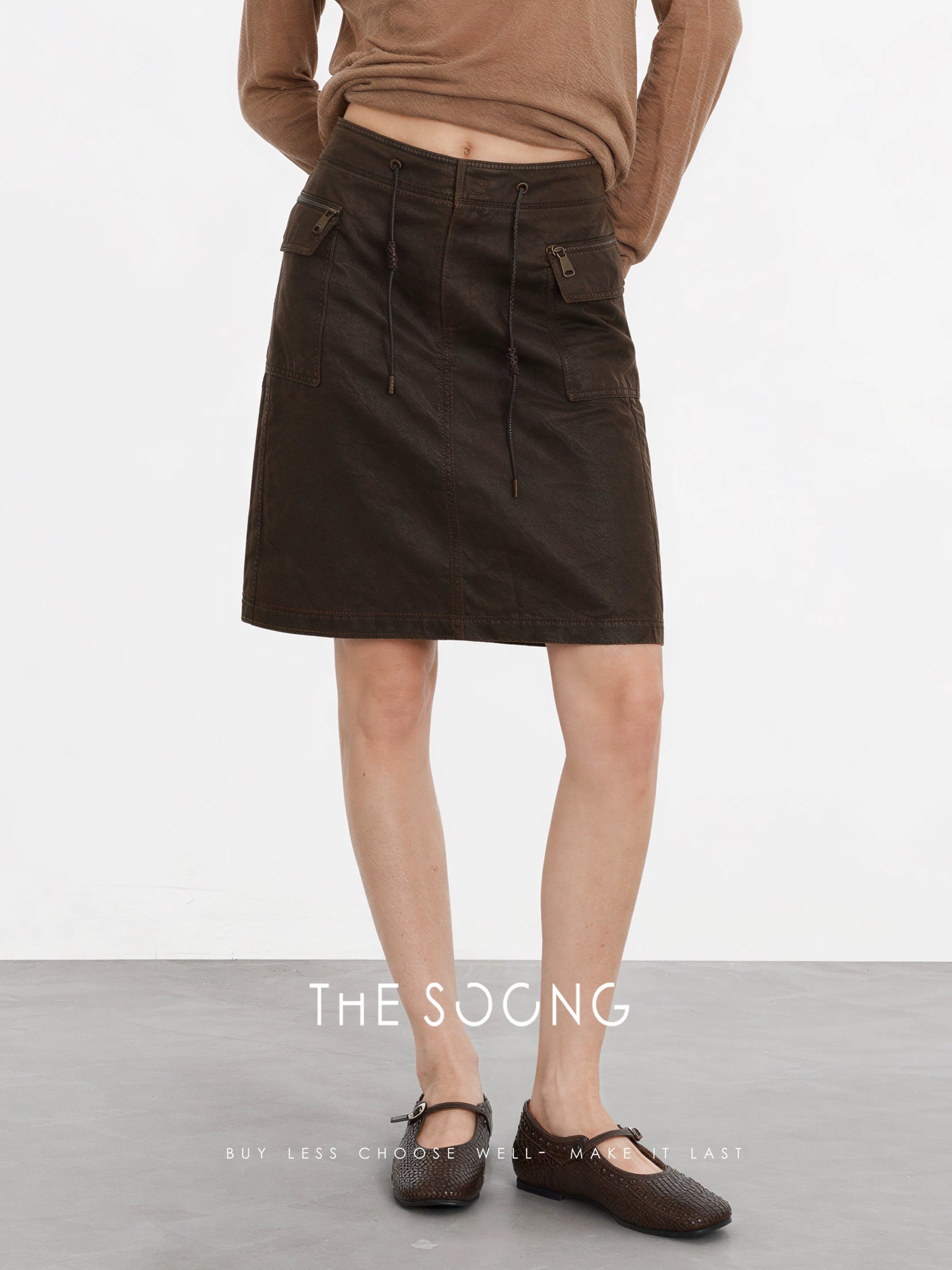 THESOONG/Vintage Old Money Mid-Waist Drawstring for Women, Autumn Accentuated A-Line Drawstring HWQZ7672
