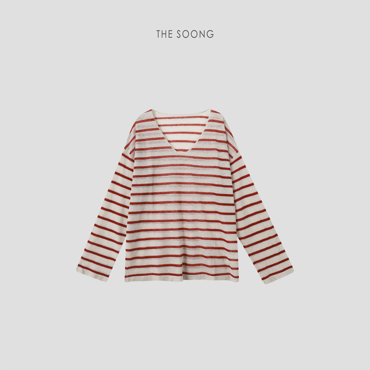 THESOONG/French Lazy Linen Blend V-Neck Striped Loose Breathable Thin Knitwear Jacket for Women 9127