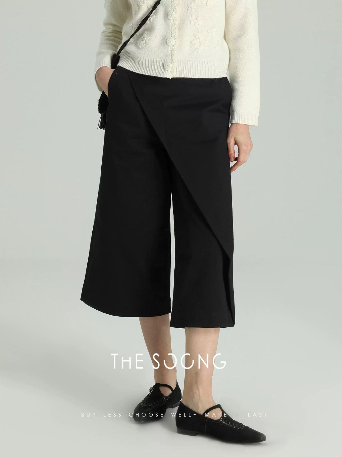 【Clearance 3】Yamamoto Pants Spring/Summer 100% cotton classic black irregular A-line cropped wide-leg pants 6478