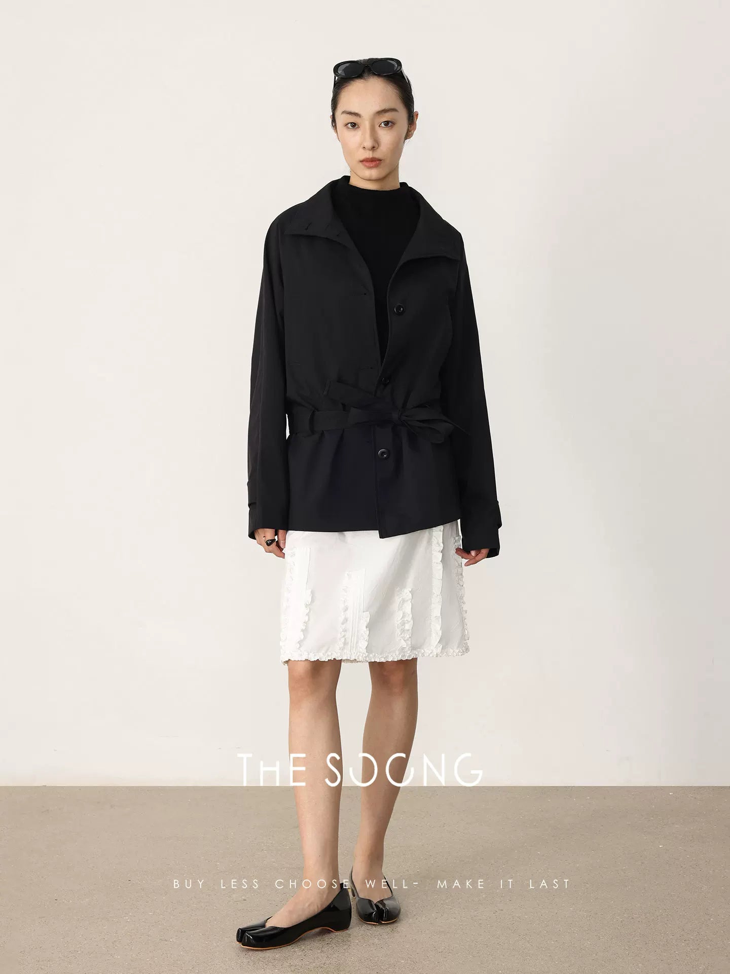 THESOONG/Early Spring New Minimalist Style Line-Sense Stand Collar Adjustable Waist Trench Coat HWWT8644