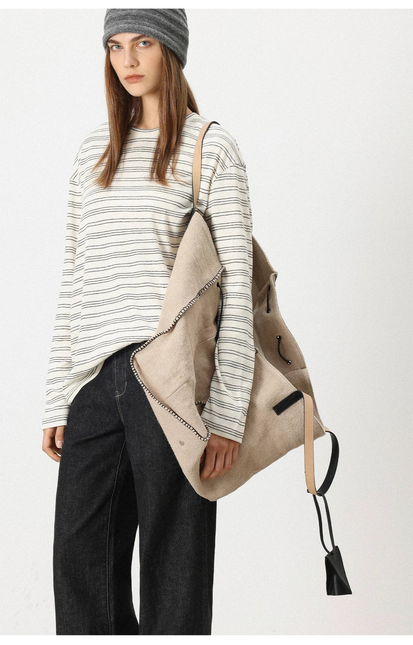 THESOONG/ Cloud Hemp Tote Bag, Vintage Washed Top-Grain Leather Shoulder Strap Versatile Women's Handbag 6993