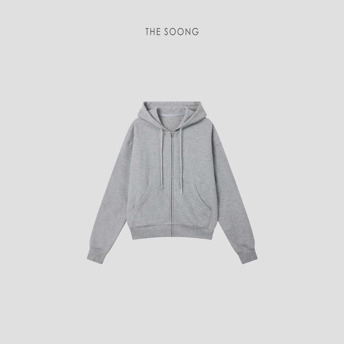 THESOONG/ Cloud mist flower grey selected cotton blend single-sided terry hoodie zip-up sweatshirt 9447