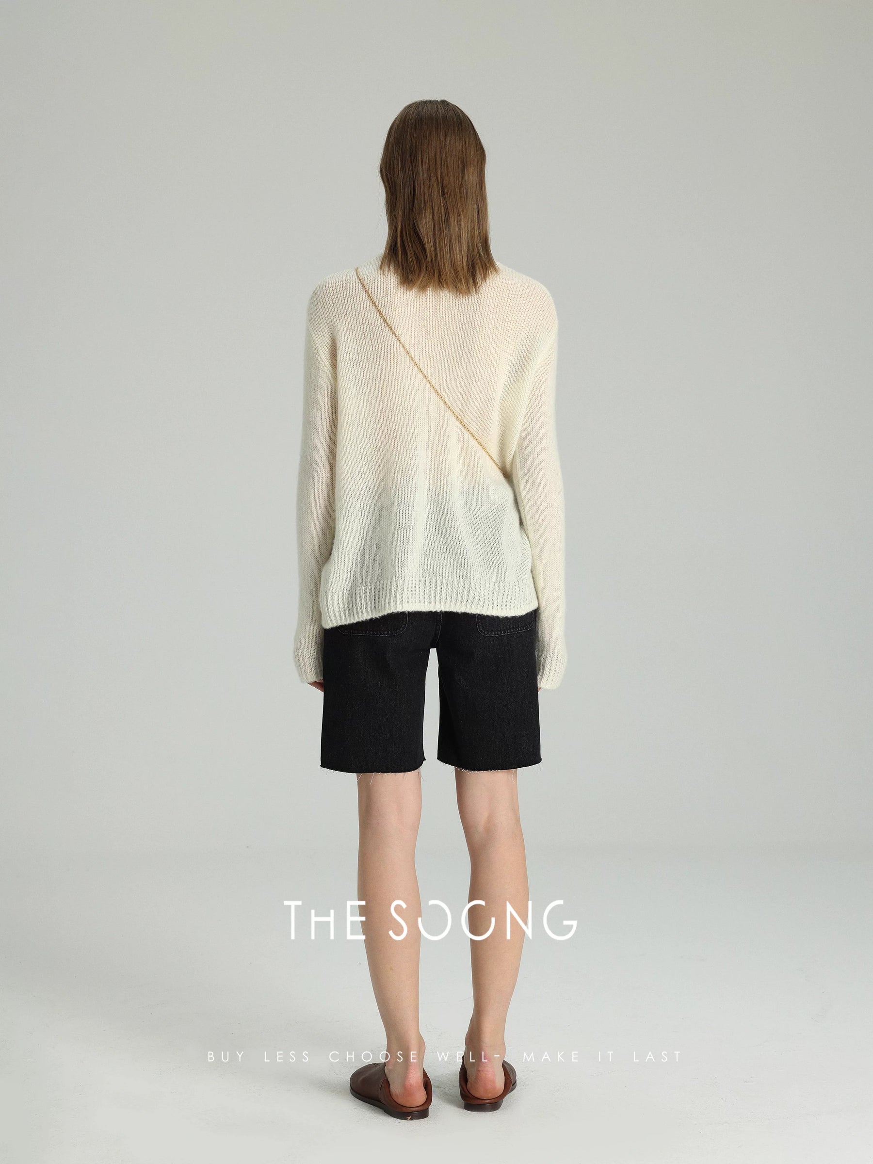 THESOONG/Interwoven aesthetics minimalist cashmere fancy yarn sweater skin-feel pullover long-sleeve knit top for women 5457