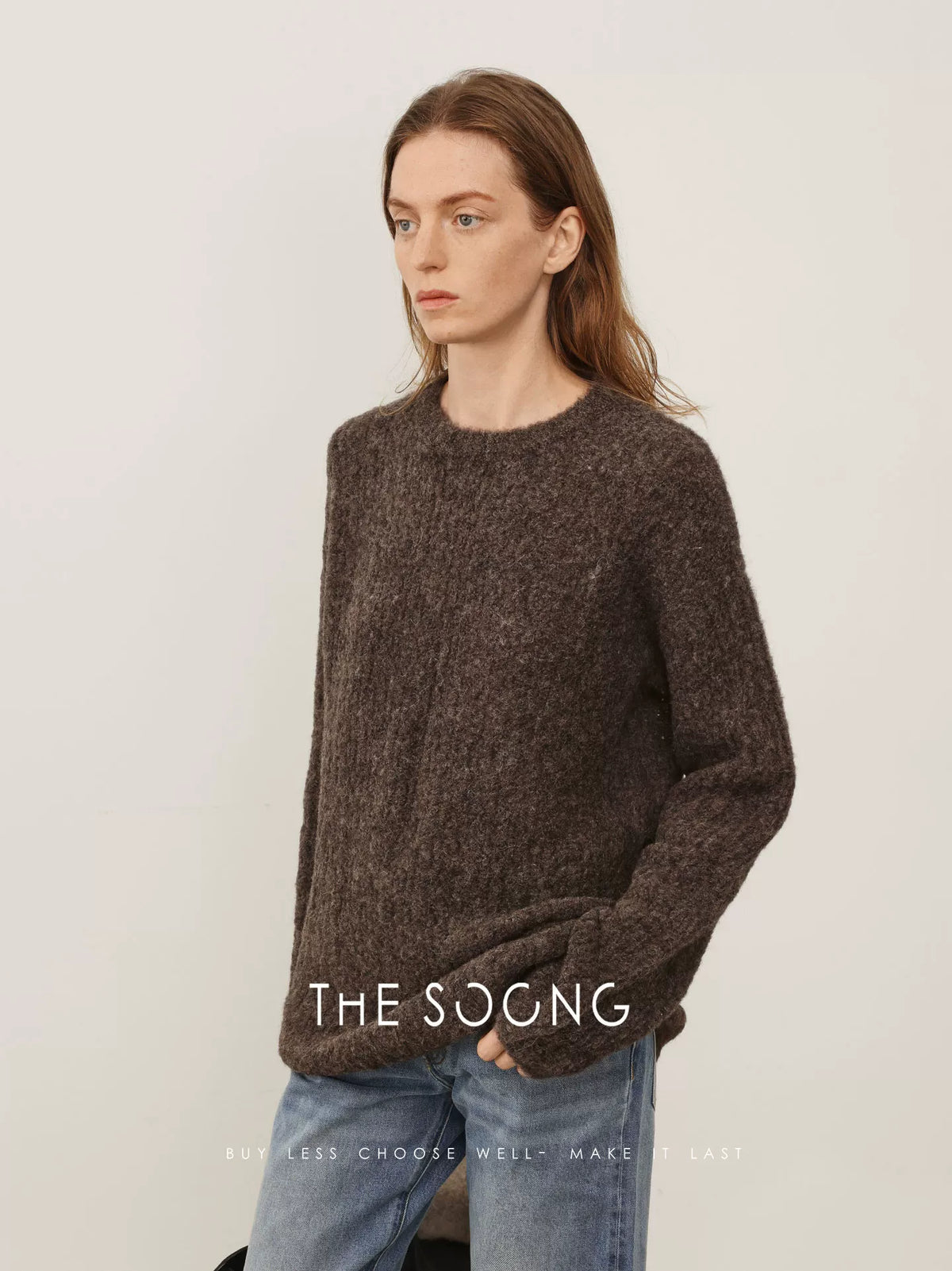 THESOONG/ Luxury style autumn/winter alpaca wool warm suede relaxed-fit crewneck sweater for women 7933