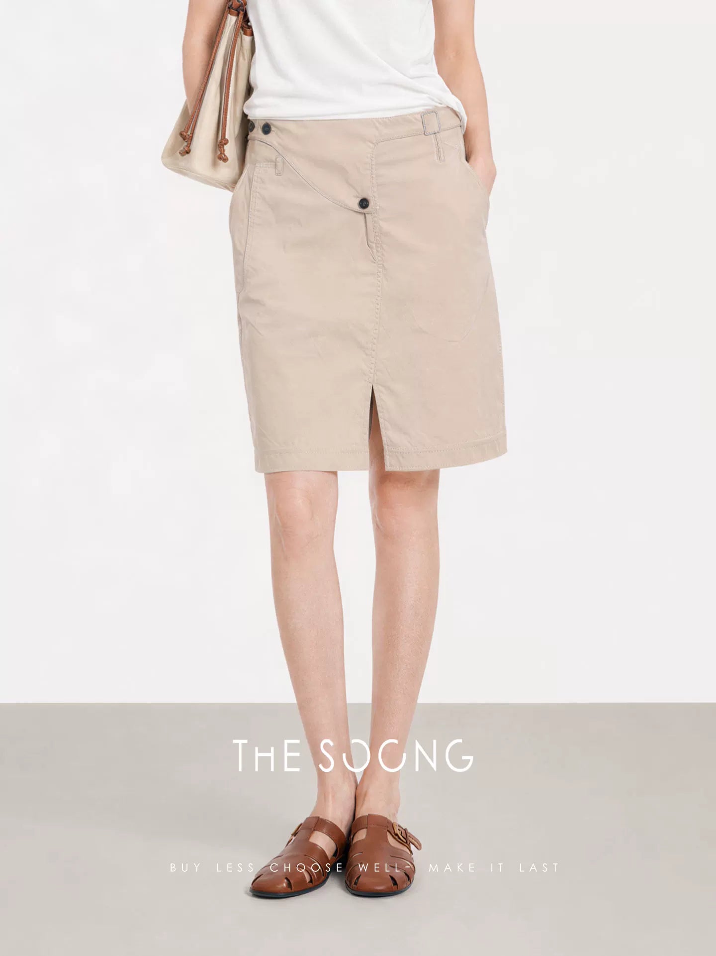 THESOONG/Fine Twill Workwear Skirt Women's Summer Straight Slight A-Line Irregular Waist Short Skirt HWQZ9318