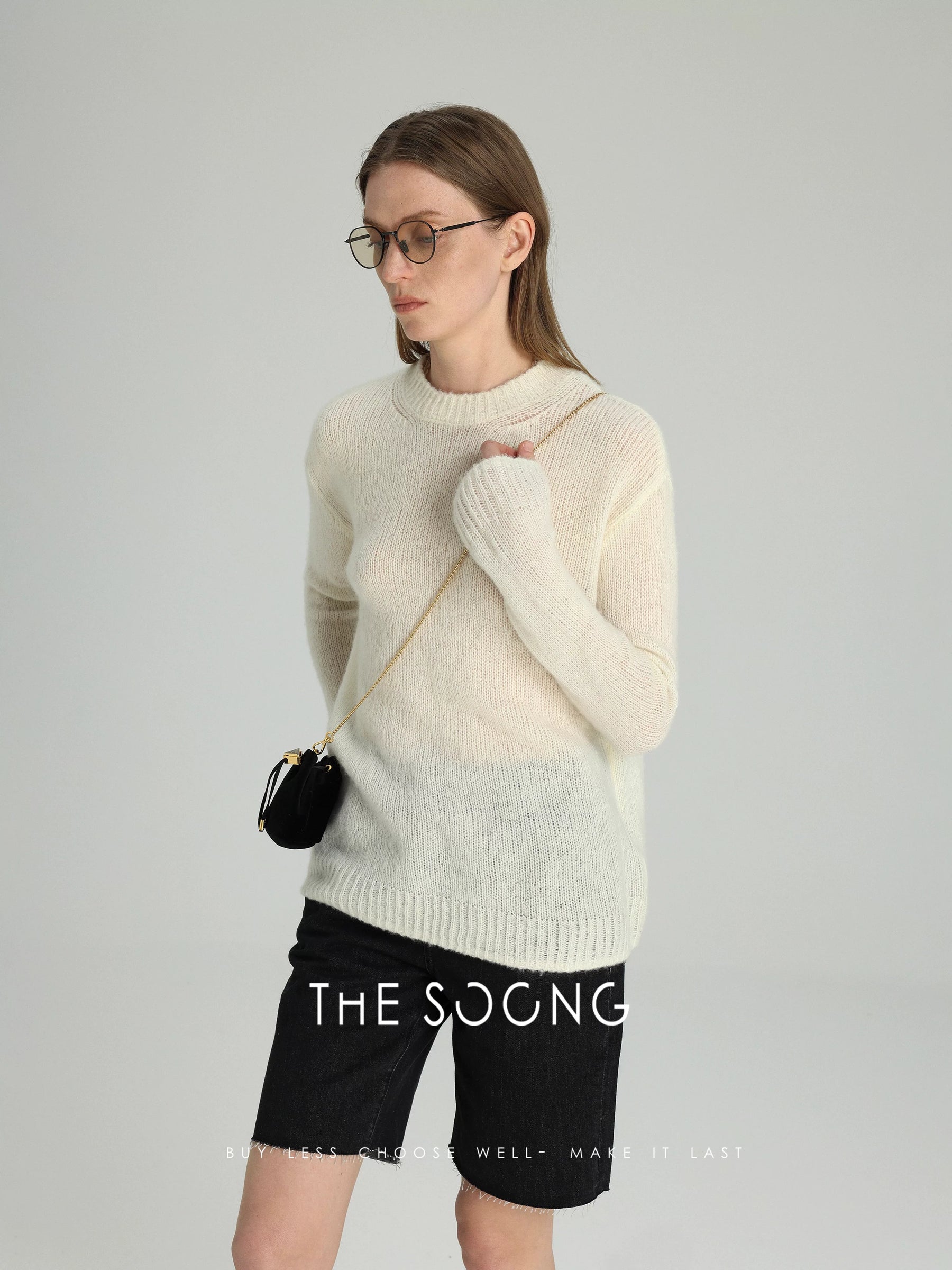 THESOONG/Interwoven aesthetics minimalist cashmere fancy yarn sweater skin-feel pullover long-sleeve knit top for women 5457