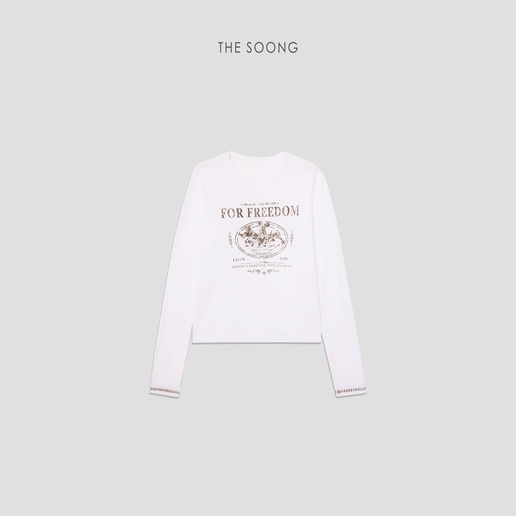 THESOONG/Spotted Dog FORFREEDOM Retro New 100% Cotton Cracked Long Sleeve T-Shirt for Women 9558