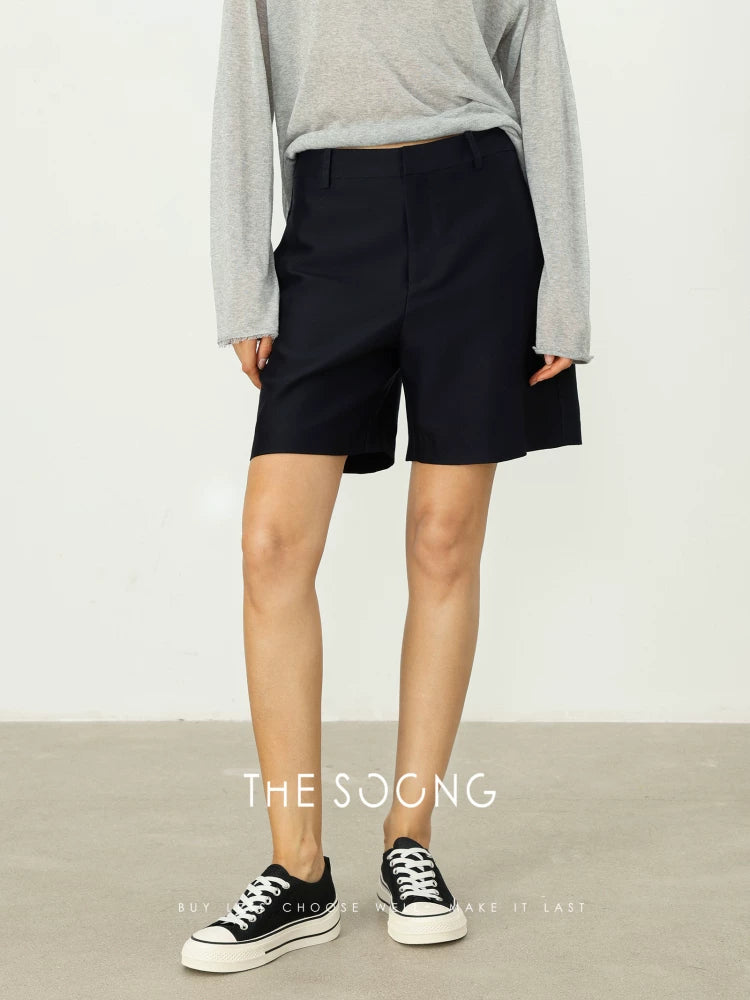 THESOONG/Silk-wool shorts Mulberry silk and wool breathable summer mid-waist casual Bermuda shorts 6468