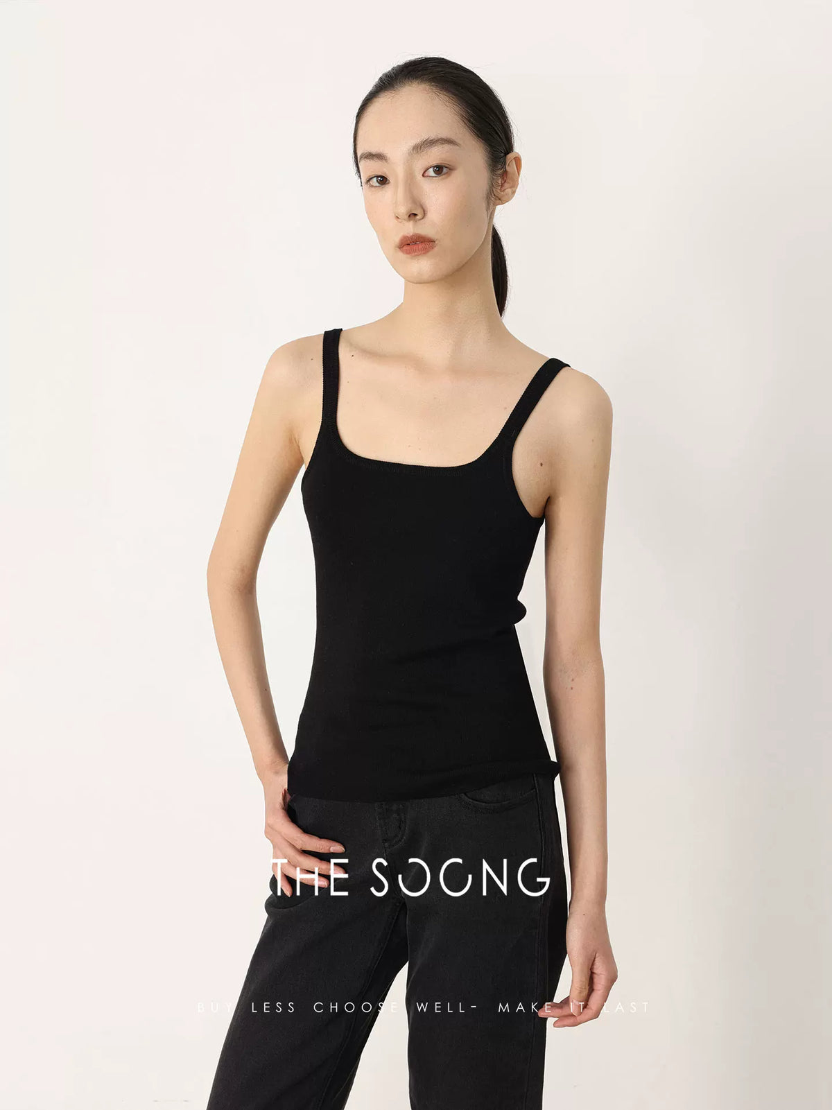 THESOONG / Nude-feel vest, 100% triacetate fine smooth basic vest top HWBX8488