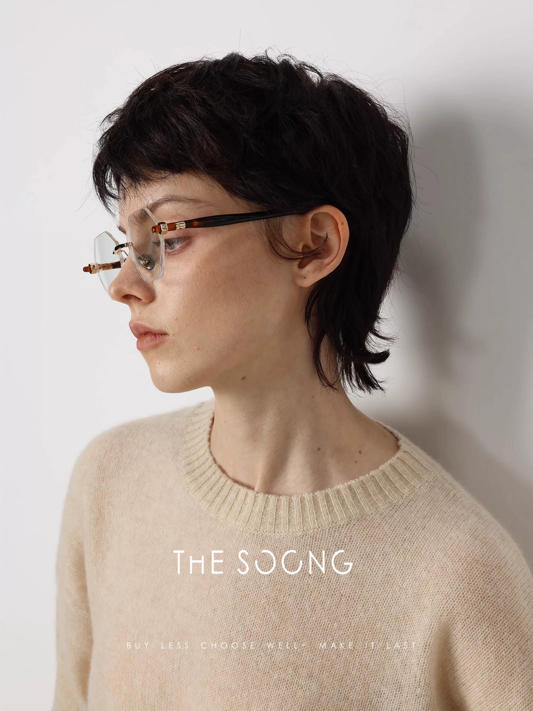 THESOONG/Genteel Degenerate light luxury literary style frameless glasses frame handmade design anti-blue light glasses