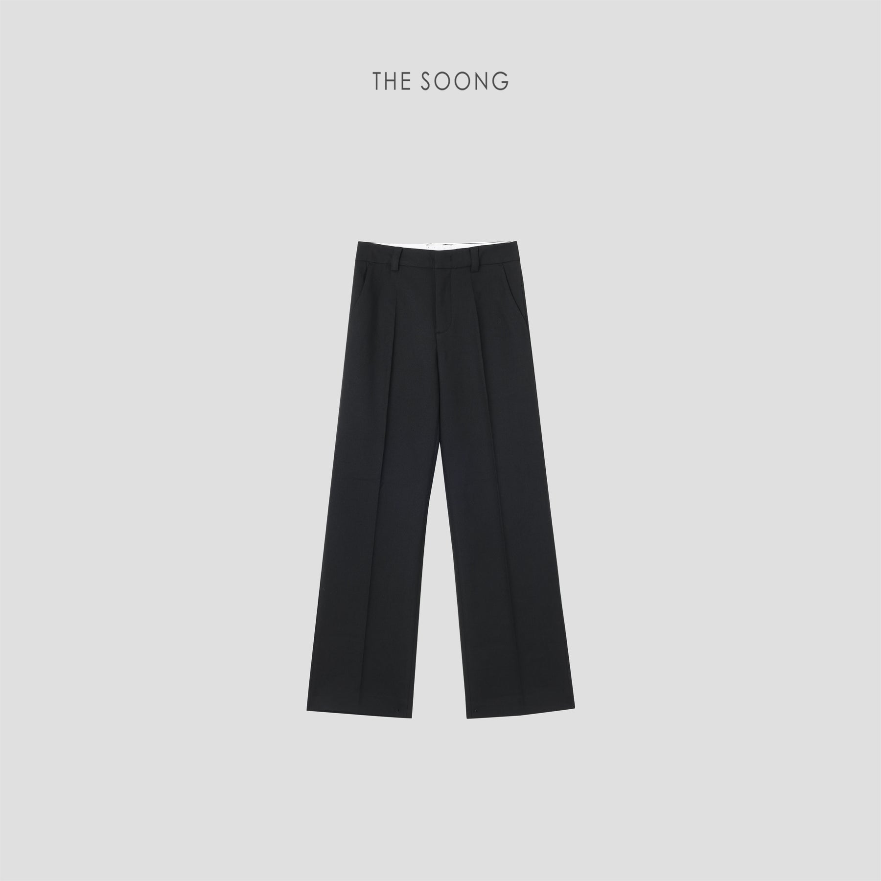 THESOONG/Private Style Suit Pants Wool Blend Mid-Waist Zipper Straight Black Fashion Pants for Women 9108
