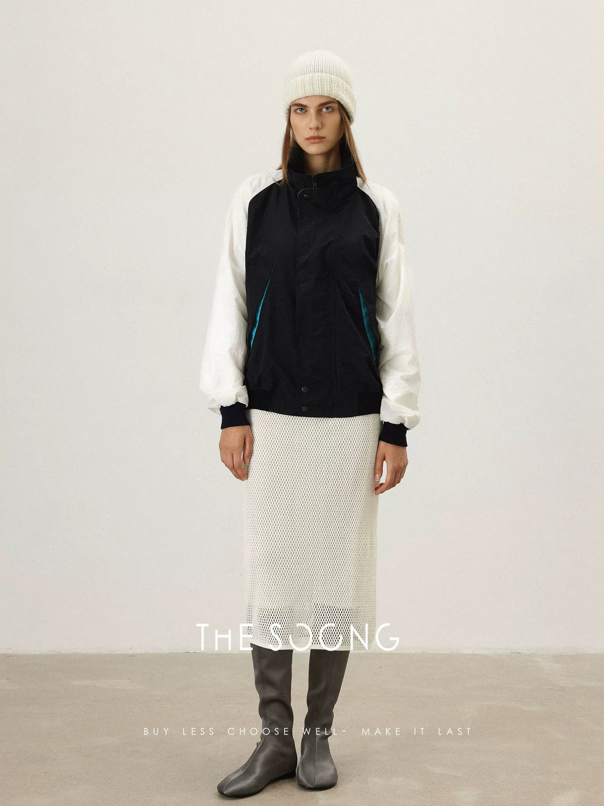 THESOONG/From Simple to Refined Classic Heavy Fermented Wash Water-Repellent Color-Block Lapel Jacket for Women 7348
