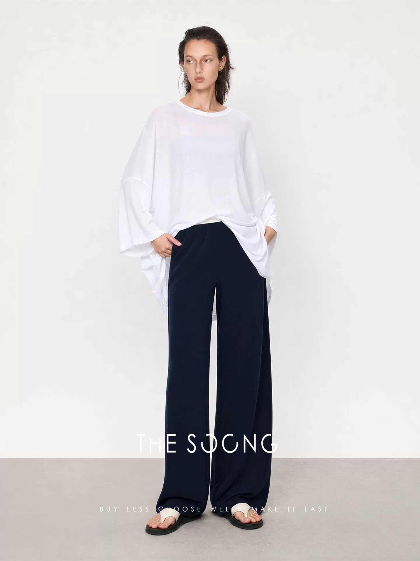 THESOONG/Soft Pants Summer Thin Modal Blend Elastic Waist Straight Draped Casual Pants, Women 4926