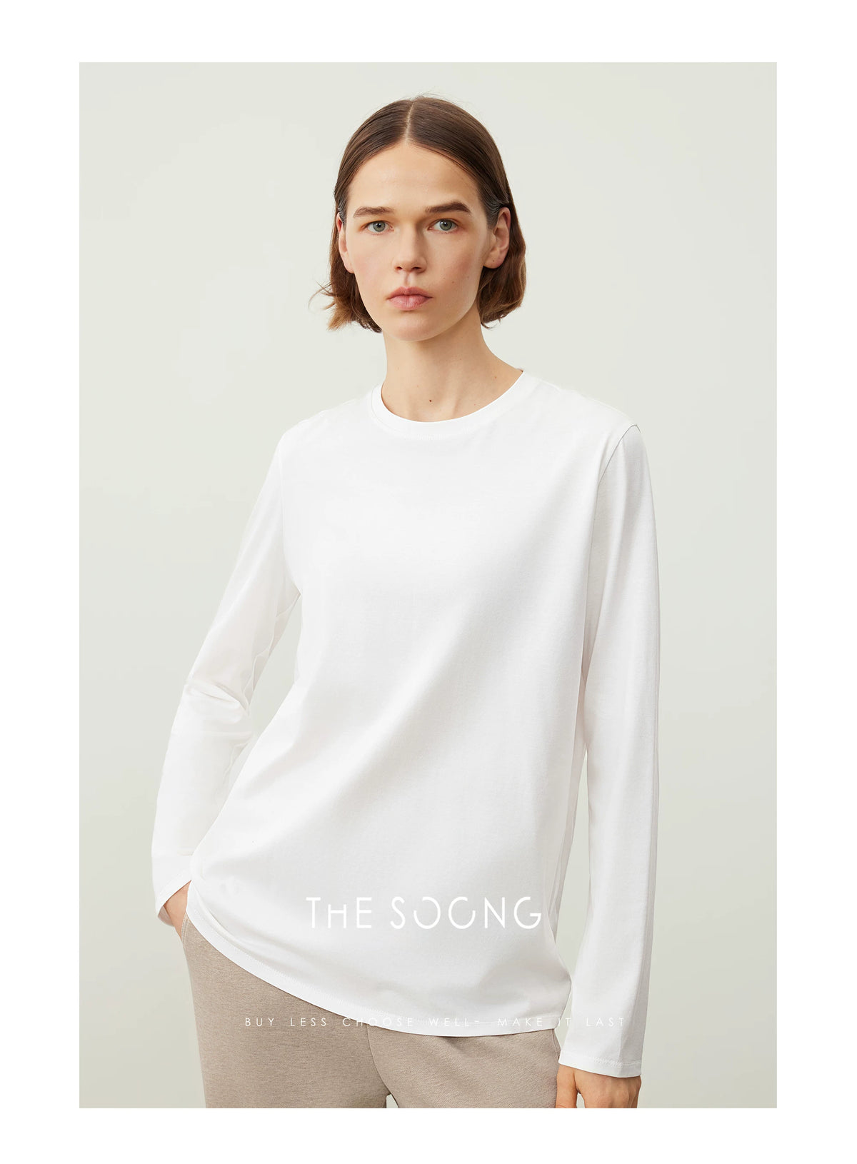 THESOONG / Paris T-Shirt High-End Custom High-Density Cotton Skin-Friendly White Long Sleeve Base Shirt for Women 7592