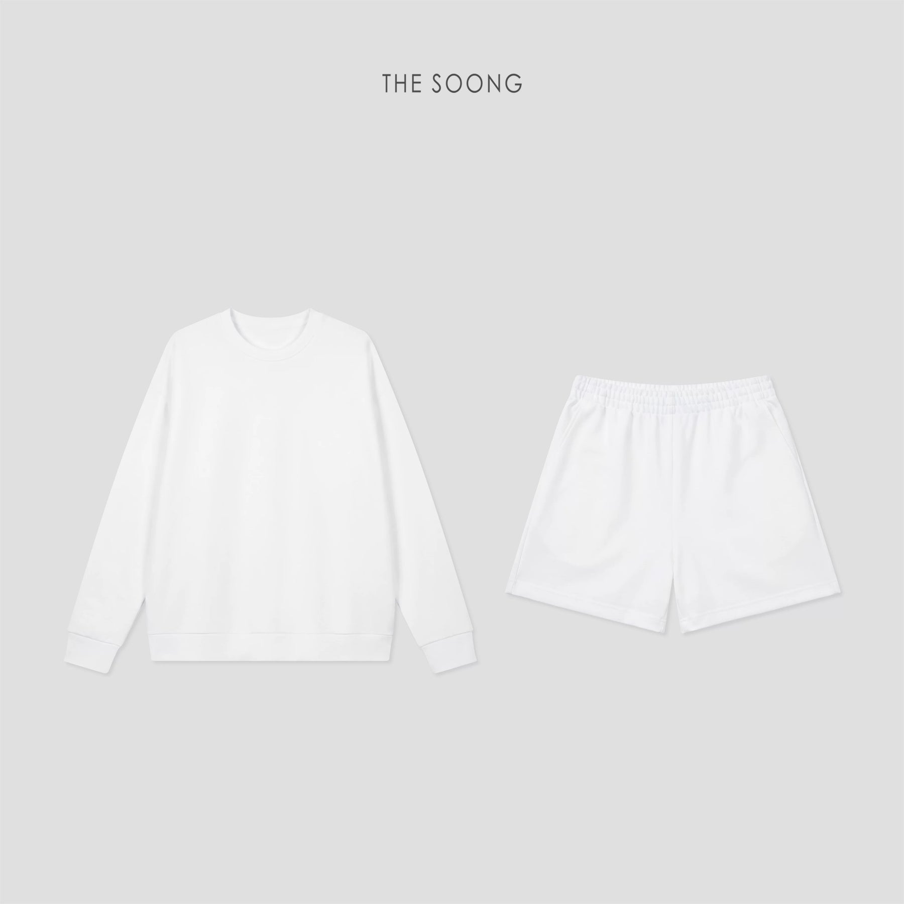 THESOONG/Relaxed Daily, Textured Round-Neck Dropped Shoulder Sweatshirt and Shorts Set for Women 8864