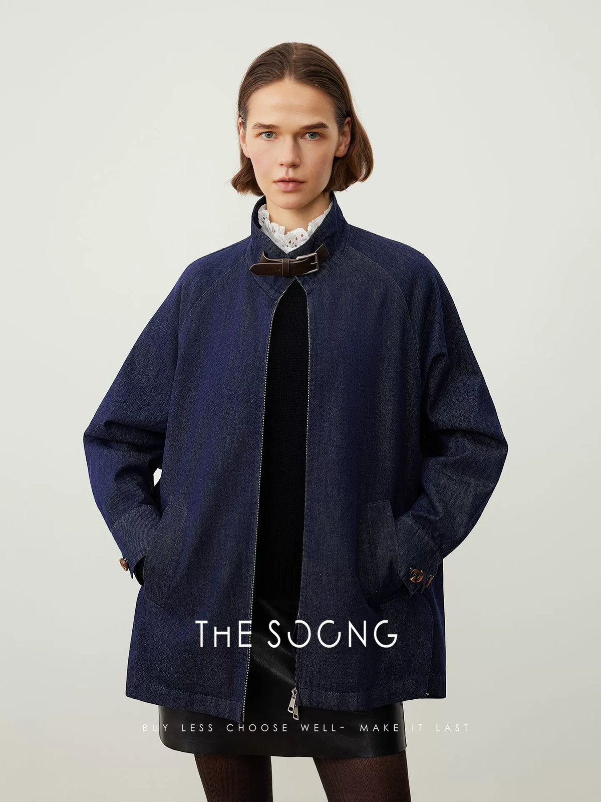 THESOONG / Early autumn classic retro blue denim jacket for women, 2025 new small-design style HWWT7666