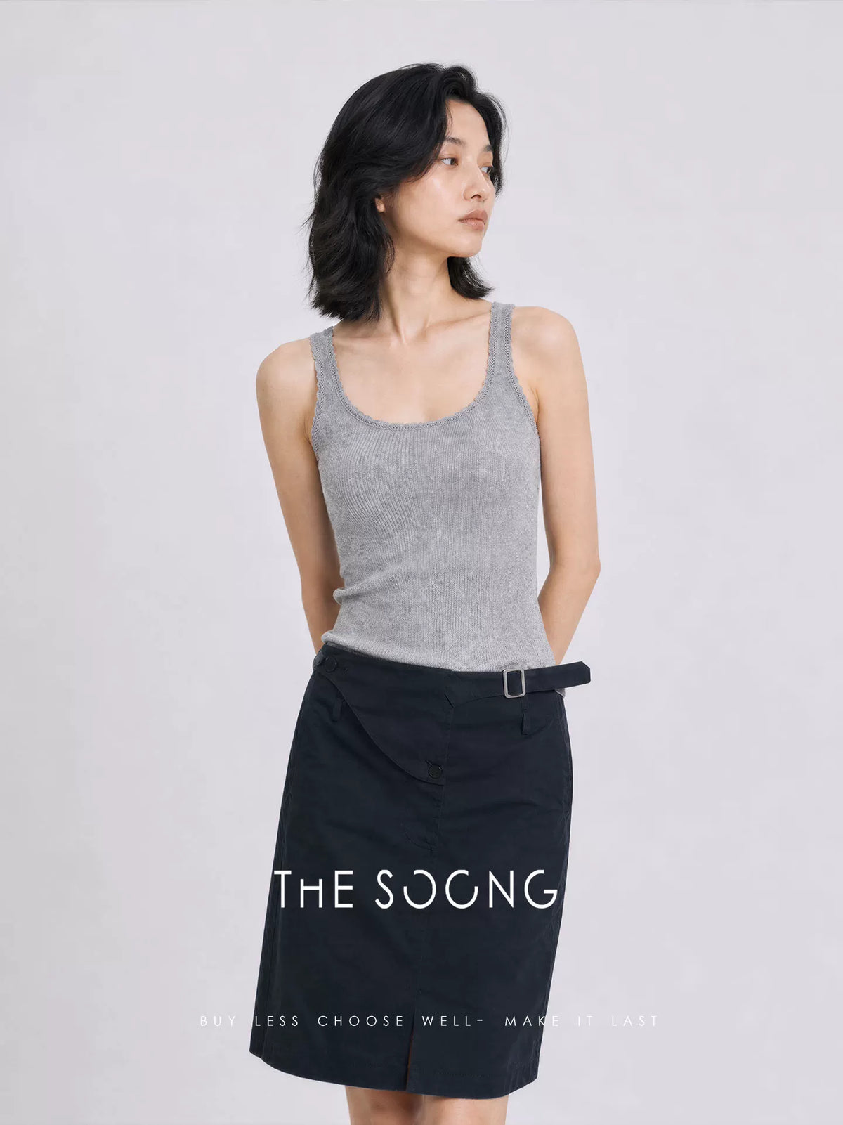 THESOONG/Fine Twill Workwear Skirt Women's Summer Straight Slight A-Line Irregular Waist Short Skirt HWQZ9318
