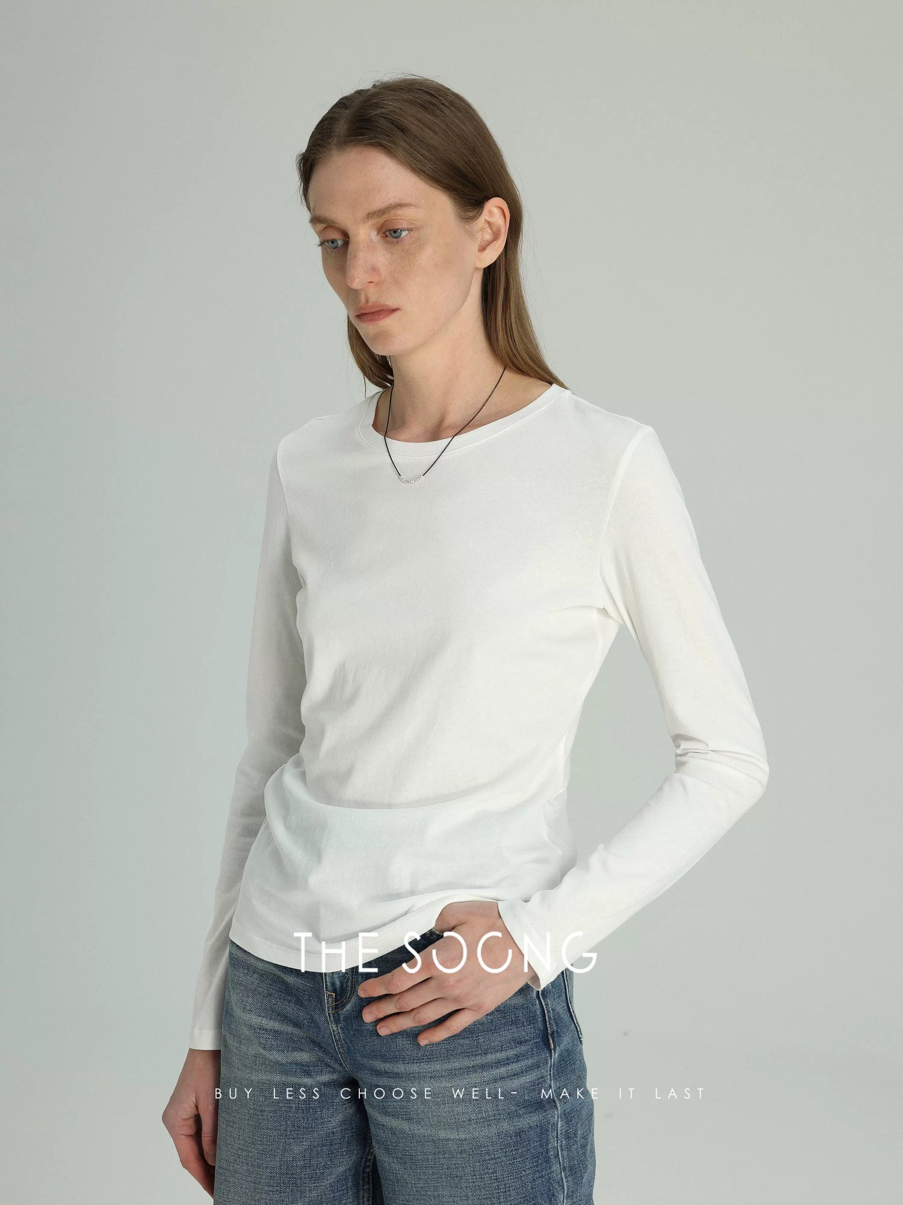 THESOONG/ Several pieces per person classic white basic skin-feel long-sleeve minimalistic crewneck T-shirt for women