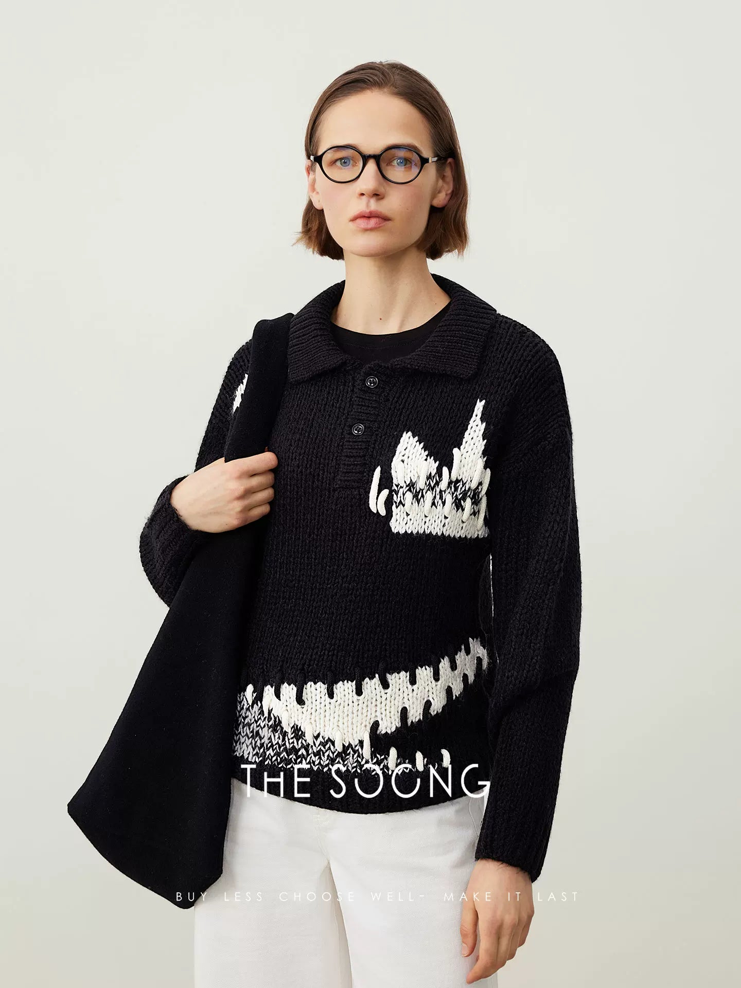 THESOONG/Sheep Wool POLO Collar Autumn/Winter Sweater Women Long Sleeve Pullover HBMY7211