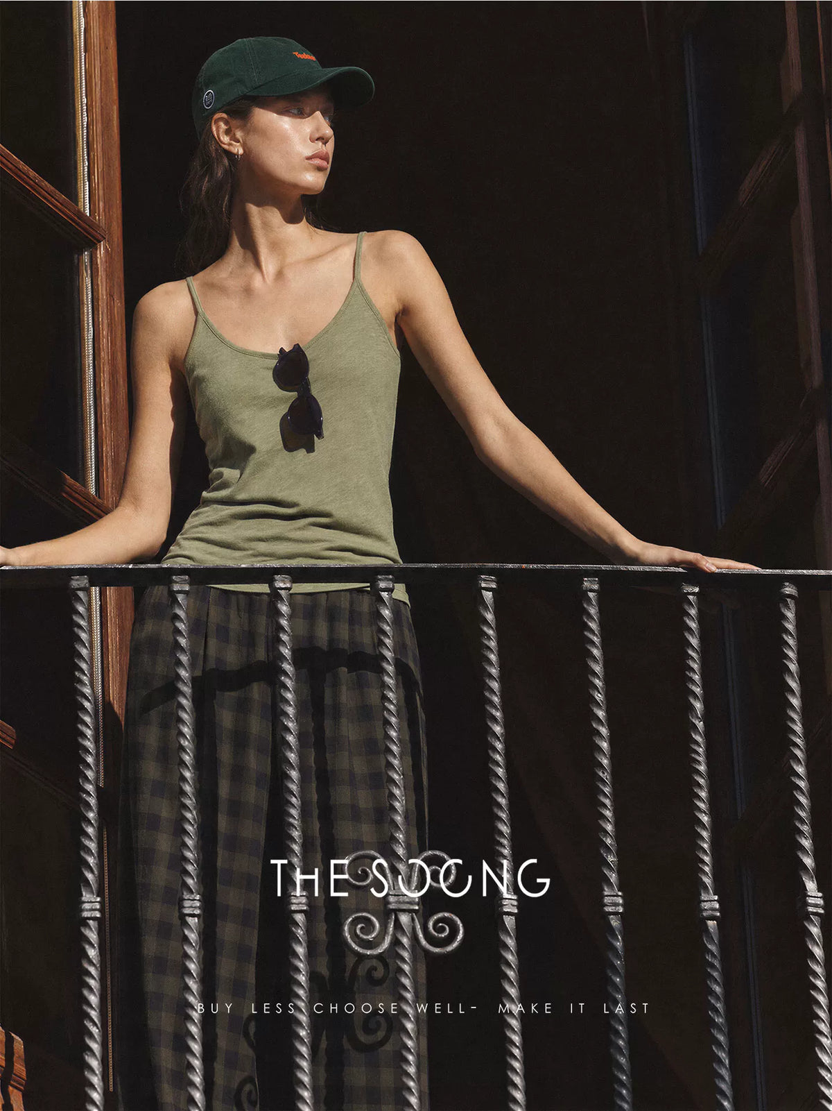 THESOONG/Natural Texture Summer 100% Slub Cotton Stretch Strap Slimming Camisole 9204