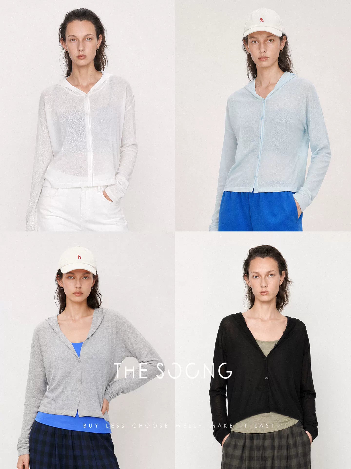 THESOONG/acetic acid knitted cardigan for women, summer cool thin breathable hooded air-conditioned sun-protective short jacket