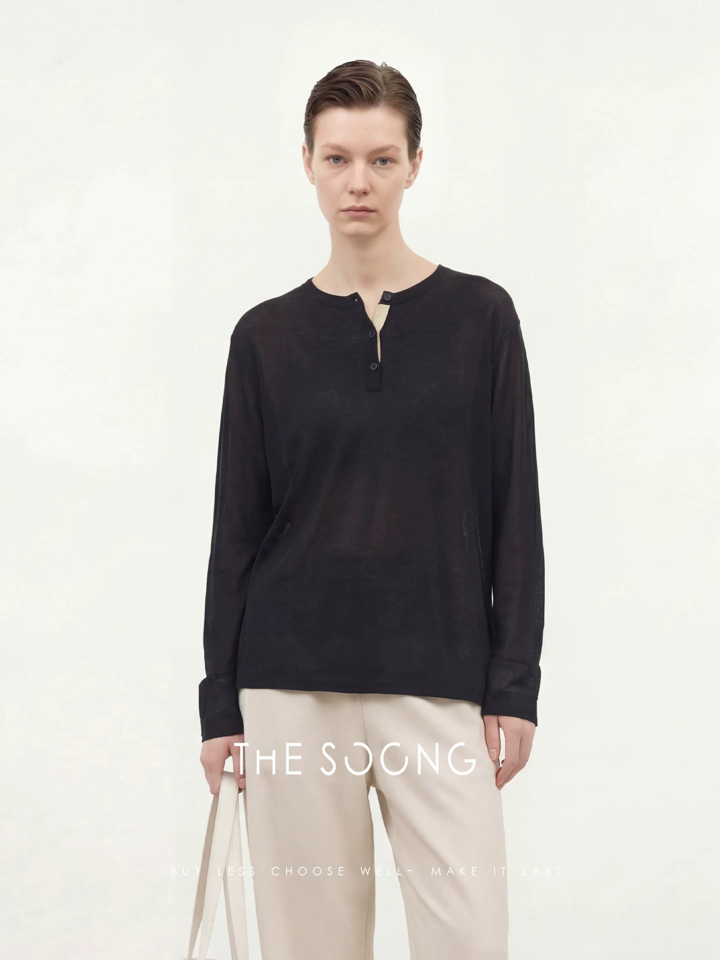 THESOONG/Craftsmanship: 16-Needle Fine Yarn Slow Knitting Henry Collar Spring/Summer Thin Top 8497
